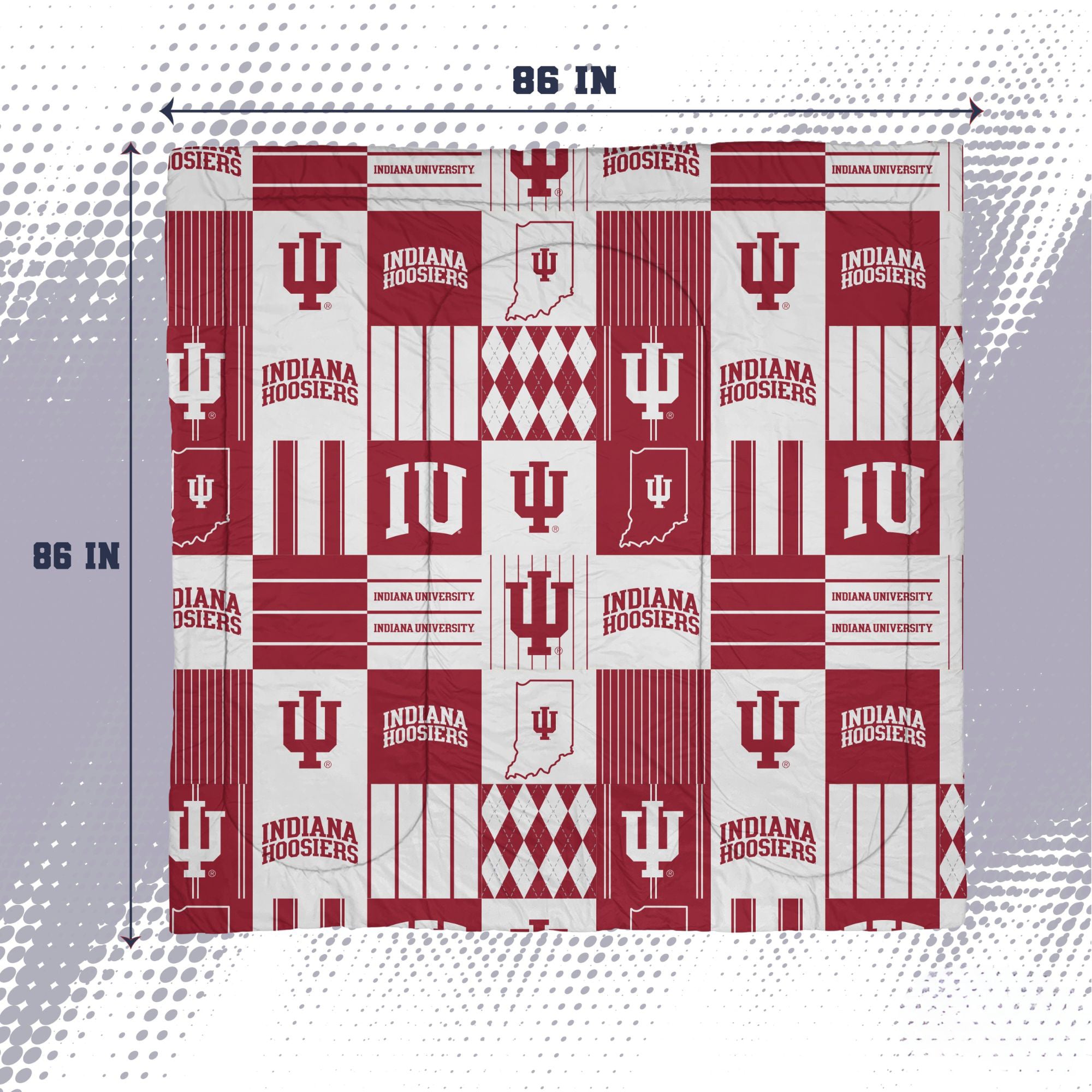 Ensemble de lit trois pièces à carreaux patchwork Pegasus Indiana Hoosiers pour lit double/queen