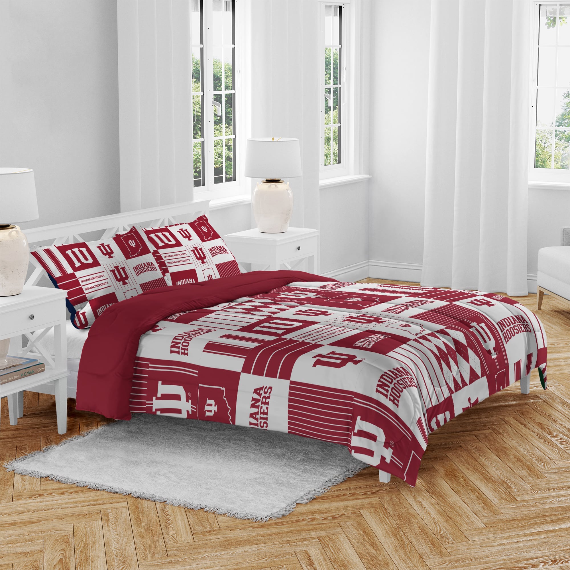 Ensemble de lit trois pièces à carreaux patchwork Pegasus Indiana Hoosiers pour lit double/queen