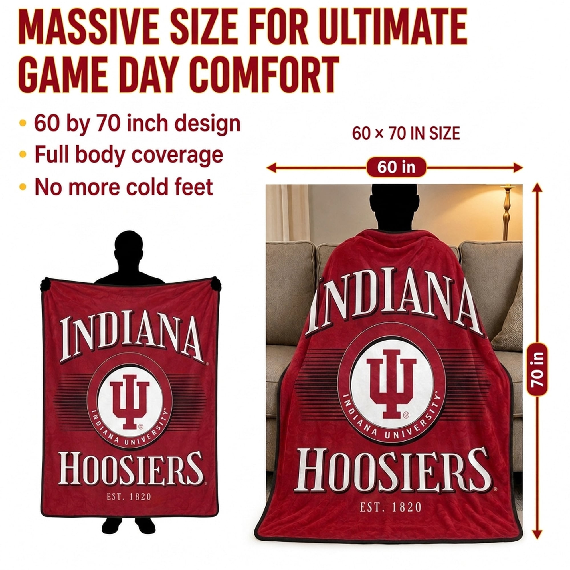 Pegasus Indiana Hoosiers Spotlight Arch 60" x 70" Ultra Soft Throw Blanket
