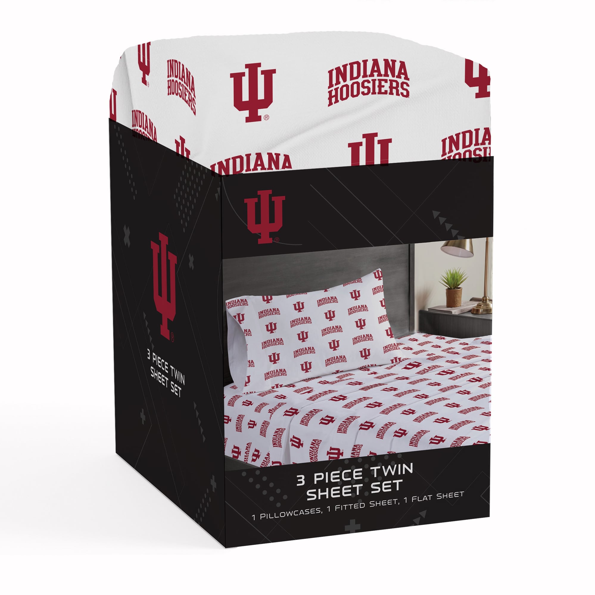 Ensemble de draps trois pièces Pegasus Indiana Hoosiers pour lit simple