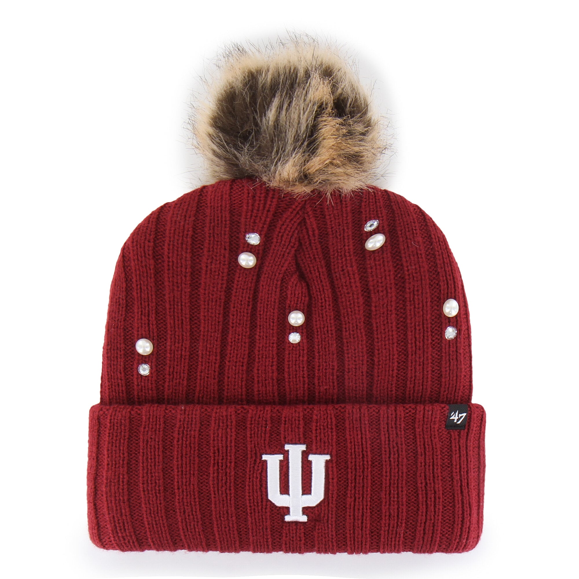Bonnet en maille de fourrure nacrée « Indiana Hoosiers » '47 pour femme, avec pompon