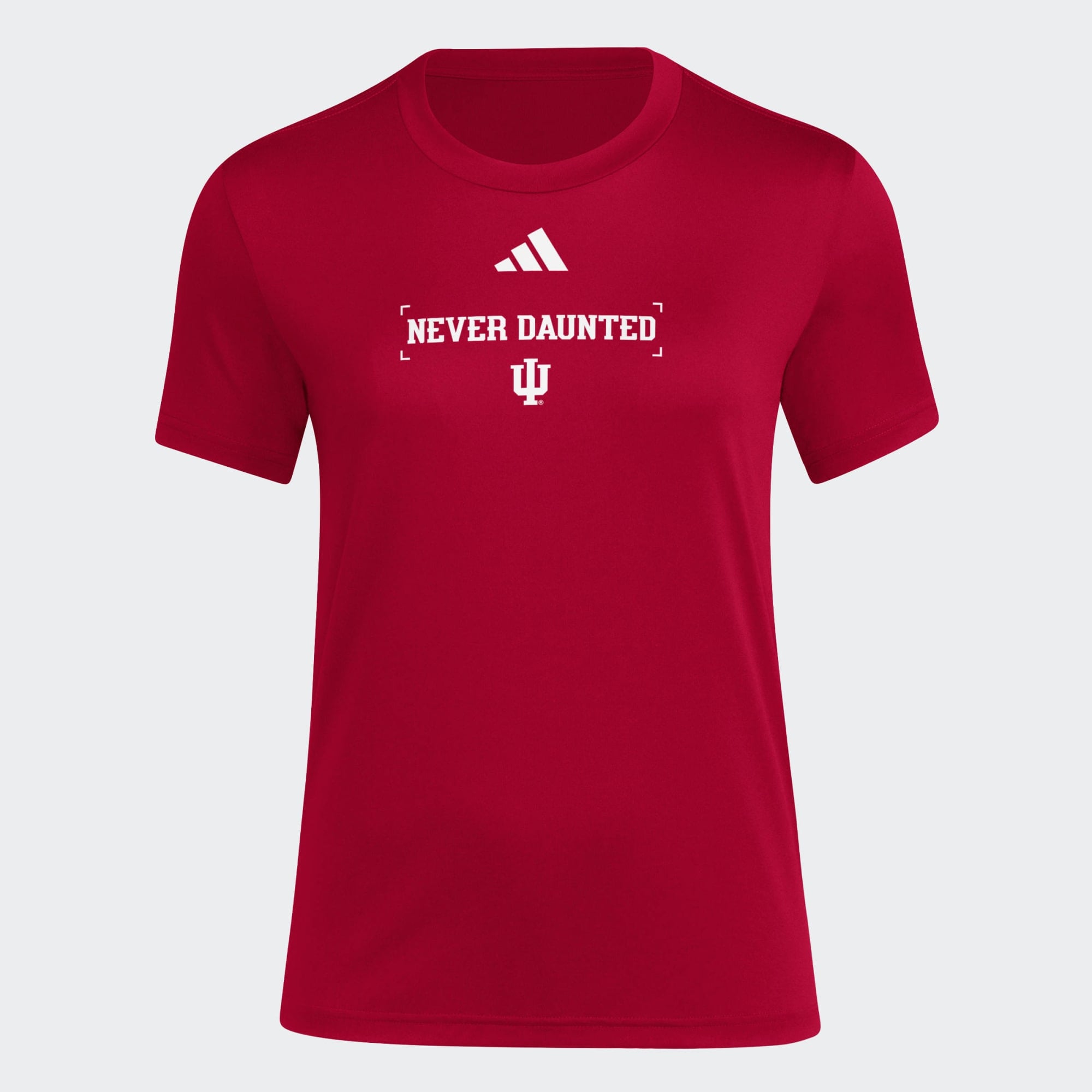 T-shirt d'avant-match adidas Crimson Indiana Hoosiers pour femmes, avec slogan de vestiaire