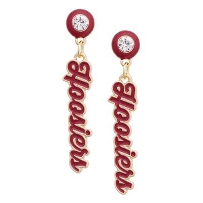 Indiana Hoosiers CANVAS Style Women's Rhinestone Drop Autograph Enamel Earrings