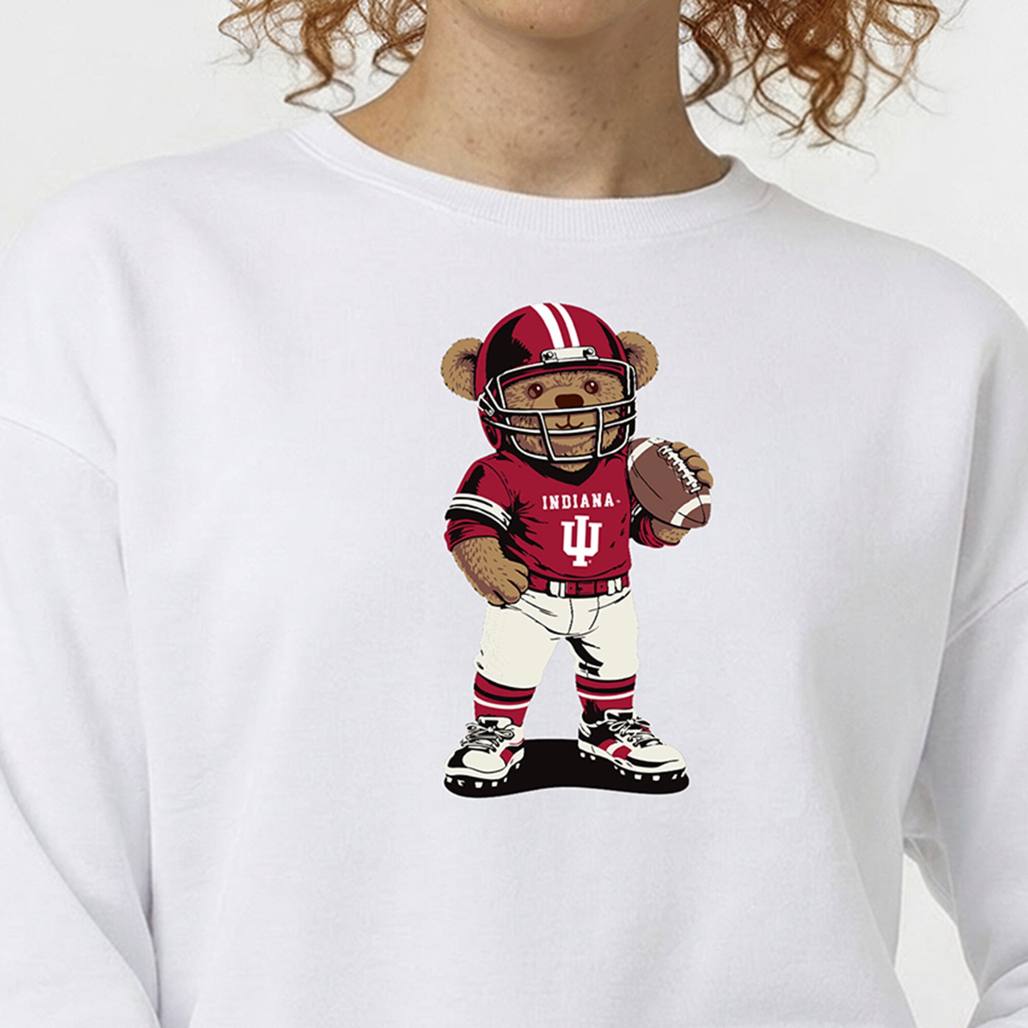Women's Champion White Indiana Hoosiers Teddy Bear Sweatshirt