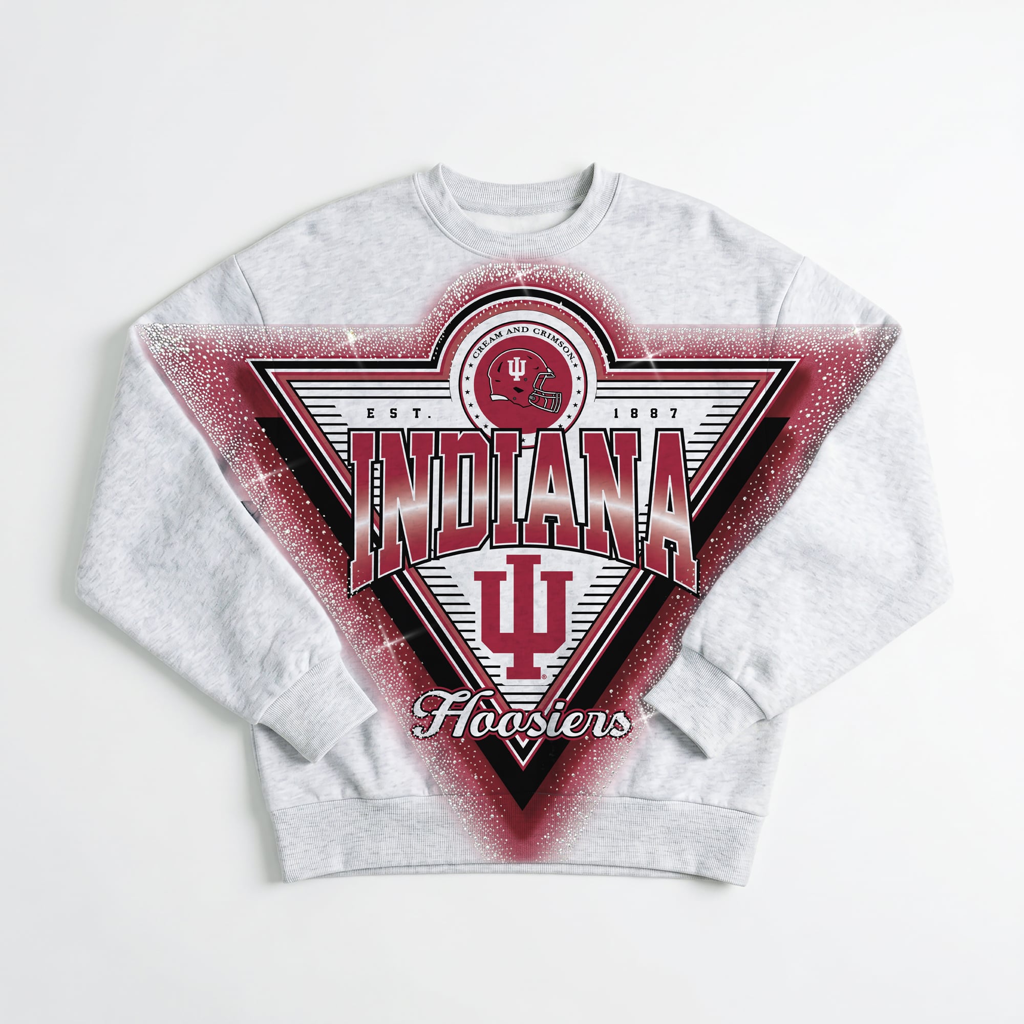 Women's Gameday Couture Gray Indiana Hoosiers Chasing Victory Rhinestone Spray Oversized Fleece Sweatshirt