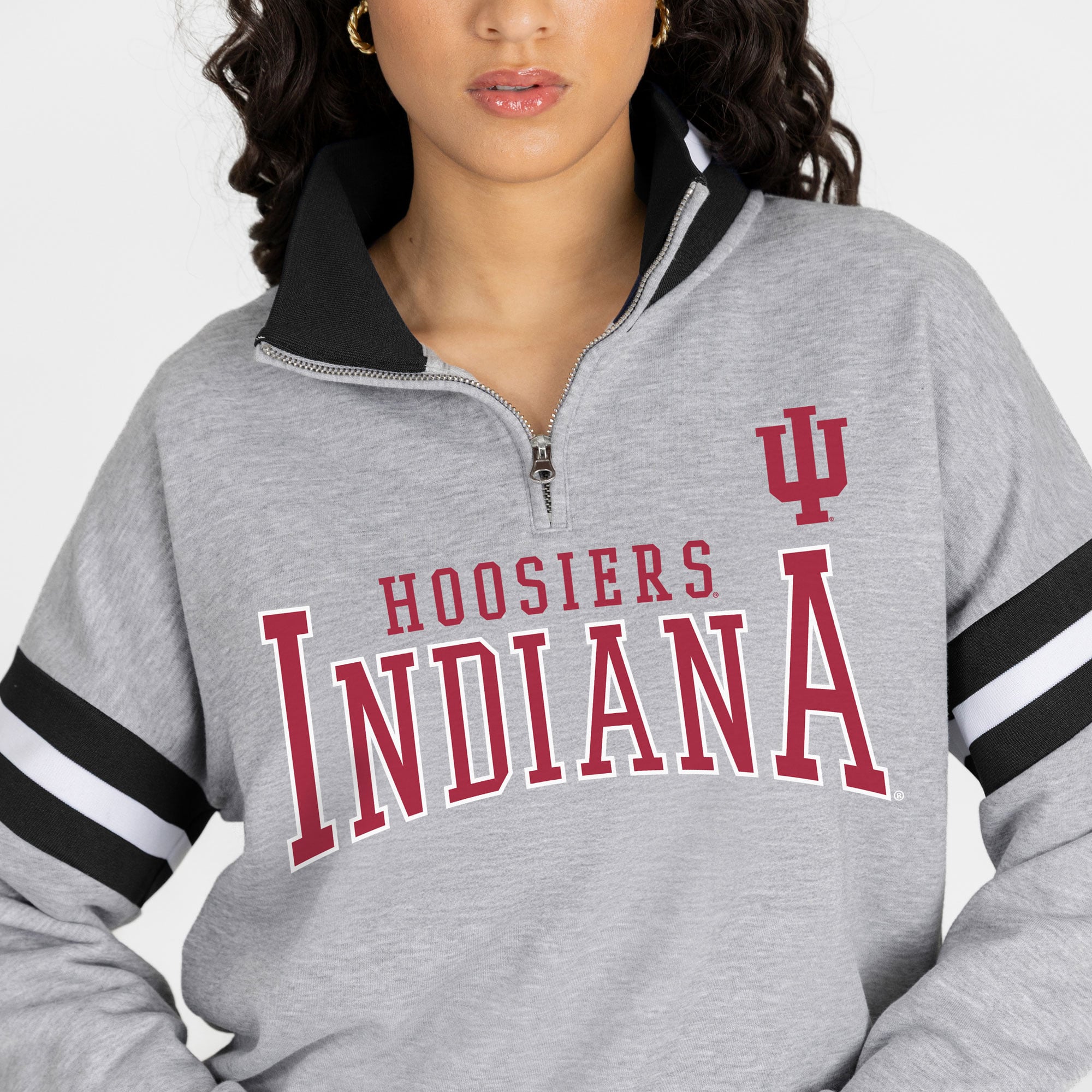 Pull à col zippé gris Indiana Hoosiers Hold the Line pour femme, collection Gameday Couture