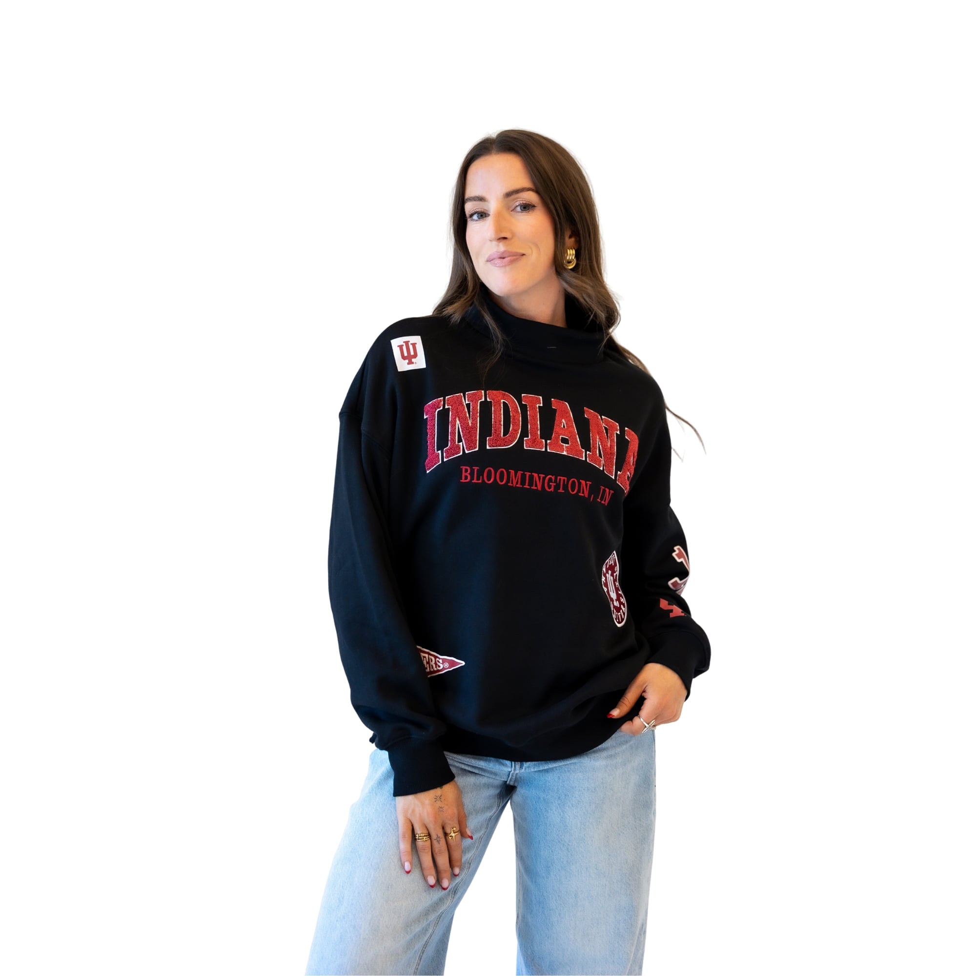 Sweat-shirt à col montant noir écusson Indiana Hoosiers pour femmes, collection Gameday Social