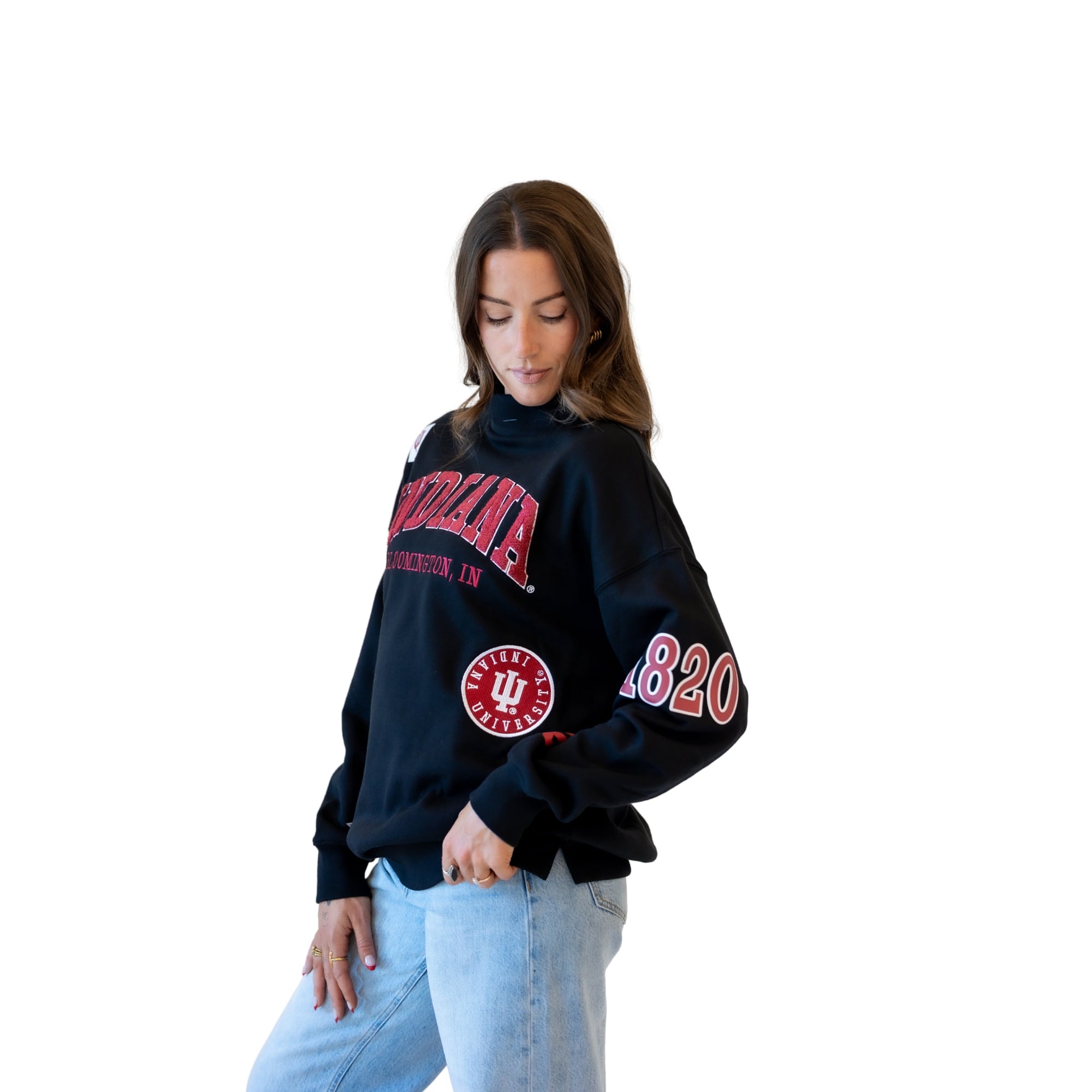 Sweat-shirt à col montant noir écusson Indiana Hoosiers pour femmes, collection Gameday Social