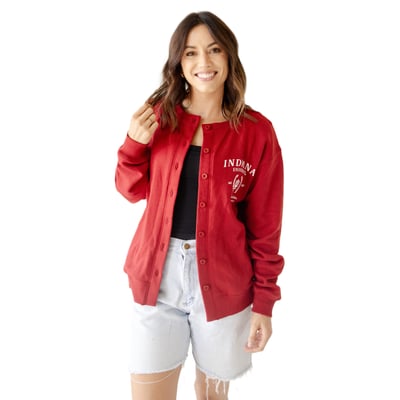  Indiana Hoosiers Gameday Social Women's Button Front Fleece Cardigan - Crimson