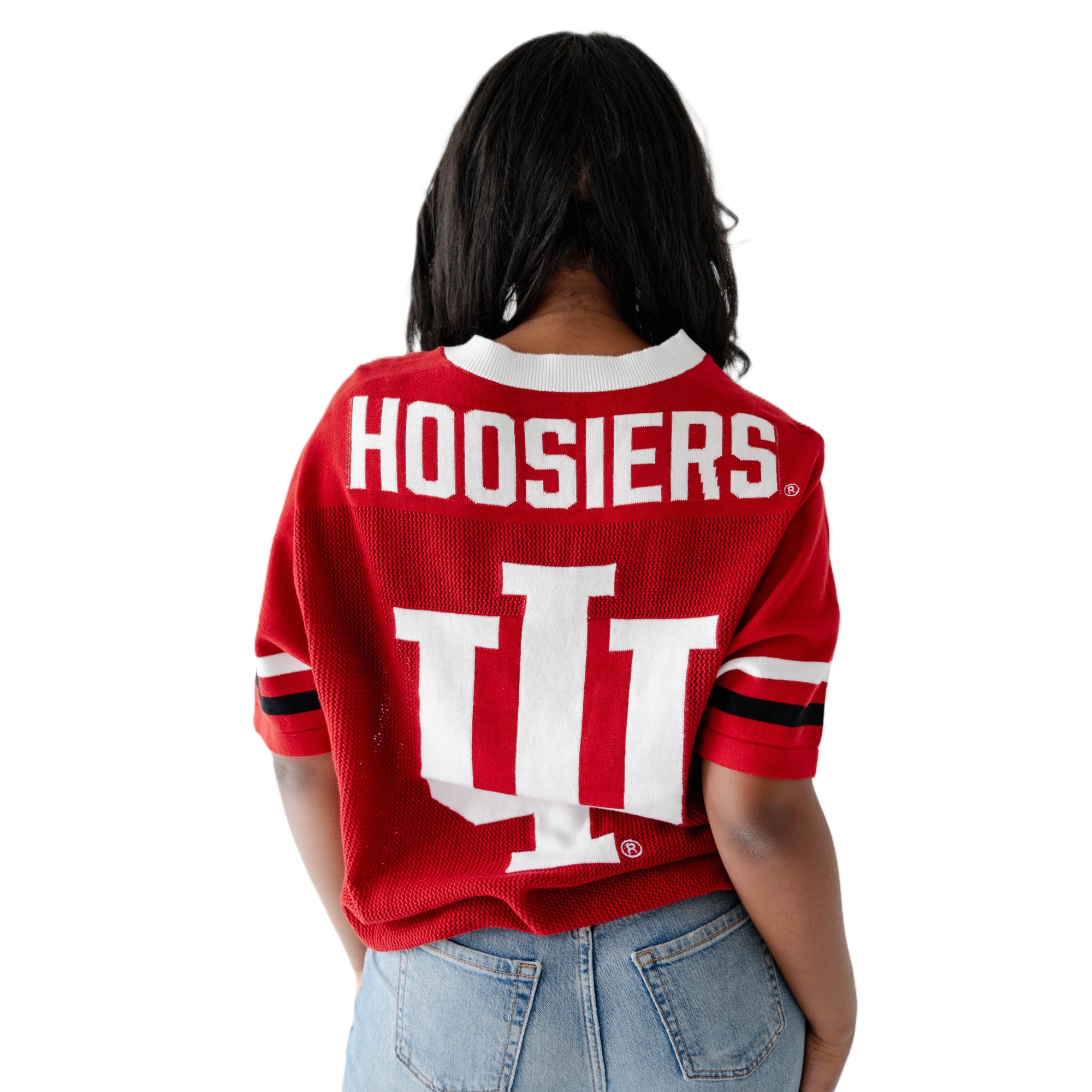 Pull de football américain tricoté pour femmes, modèle Crimson Indiana Hoosiers, les jours match.