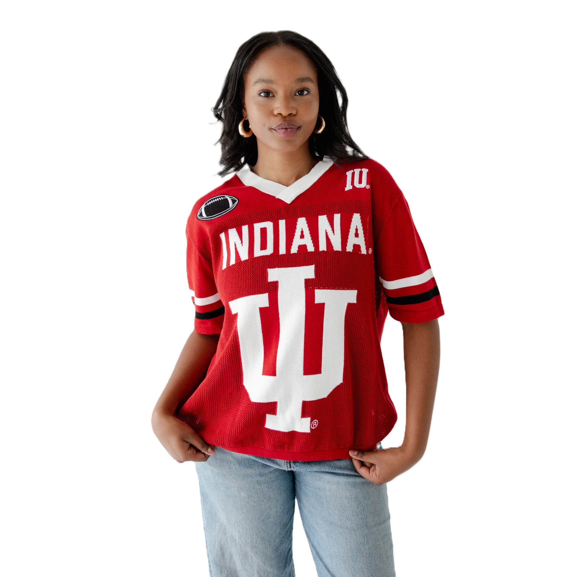Pull de football américain tricoté pour femmes, modèle Crimson Indiana Hoosiers, les jours match.