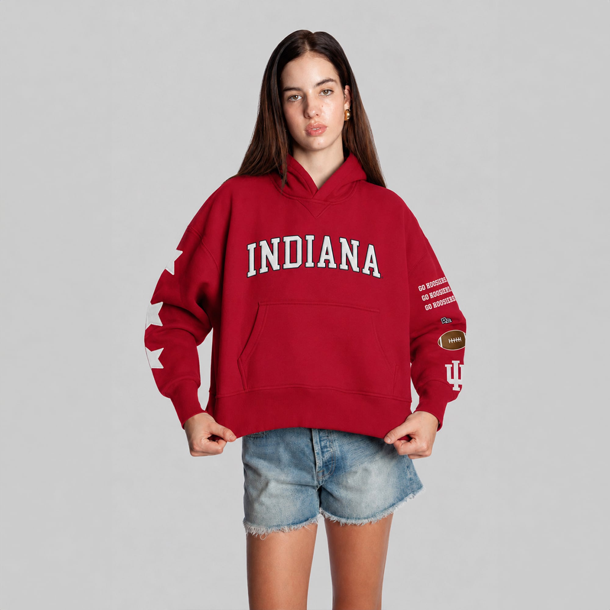 Sweat à capuche court Hype and Vice Crimson Indiana Hoosiers pour femmes