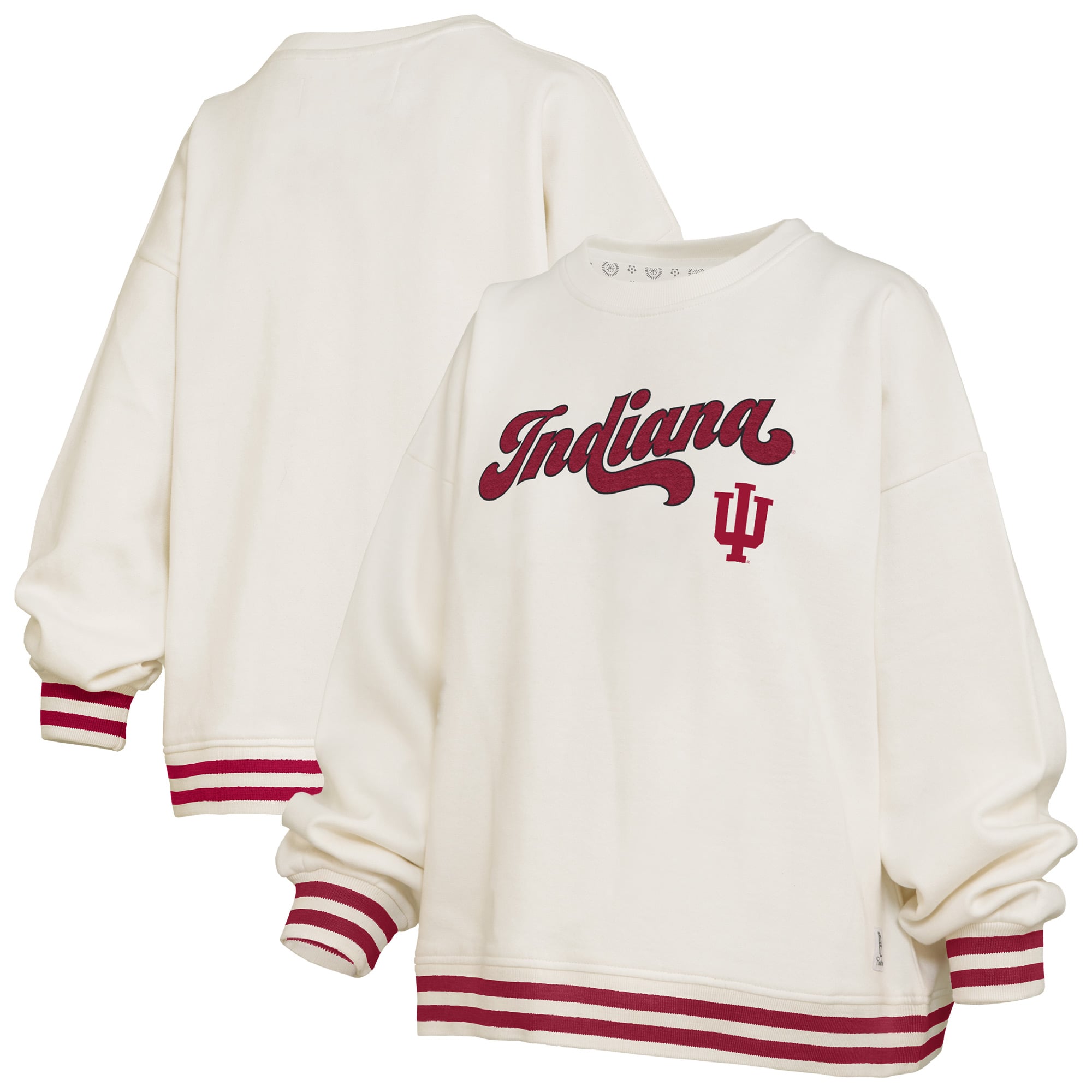 Women's Pressbox Cream Indiana Hoosiers Bonanza Chenille Ribbed Sweatshirt