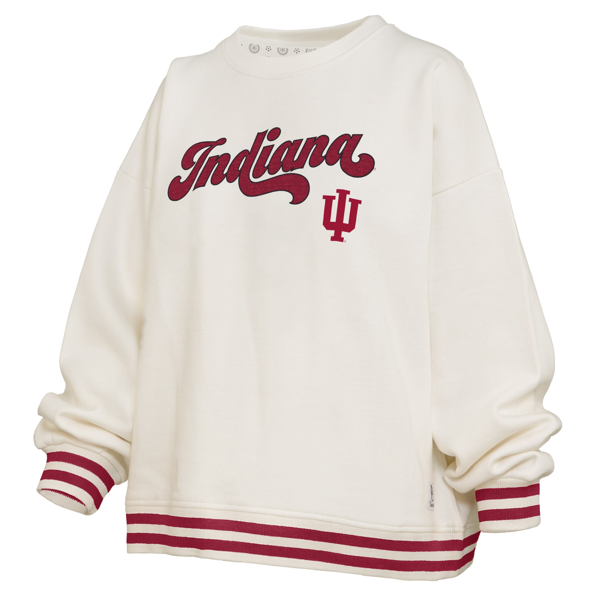 Women's Pressbox Cream Indiana Hoosiers Bonanza Chenille Ribbed Sweatshirt