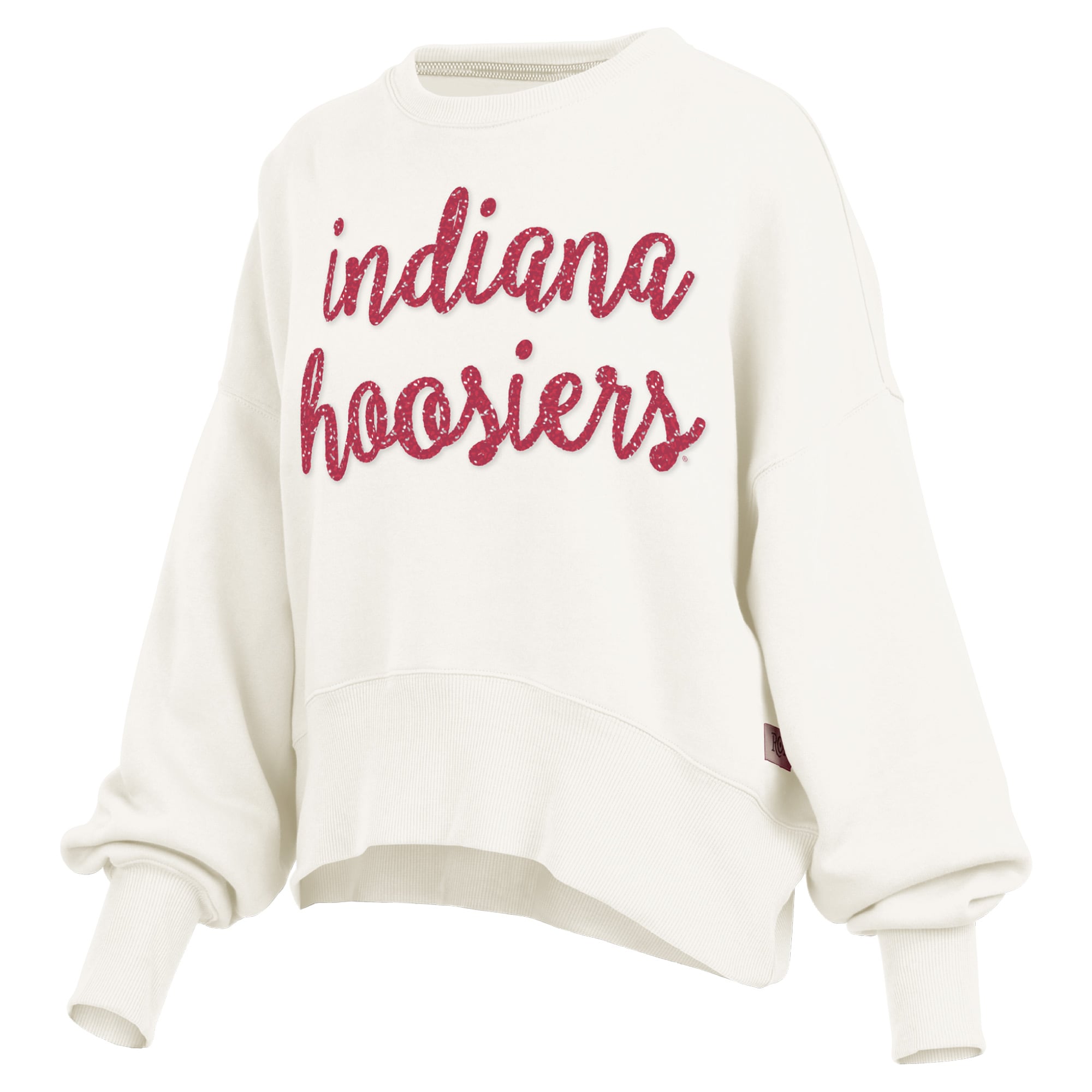 Women's Pressbox Cream Indiana Hoosiers Oversized Chelsea Waist Length Pullover Sweatshirt