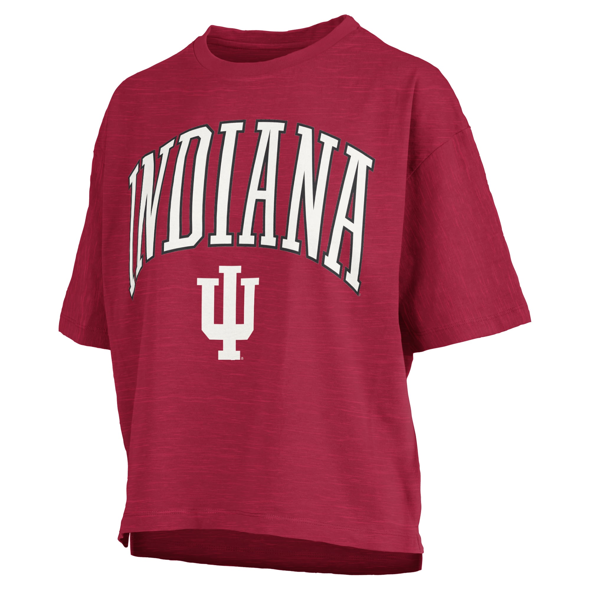 T-shirt oversize Pressbox Crimson Indiana Hoosiers pour femmes, logo Nelson Arch Over, en flammèche