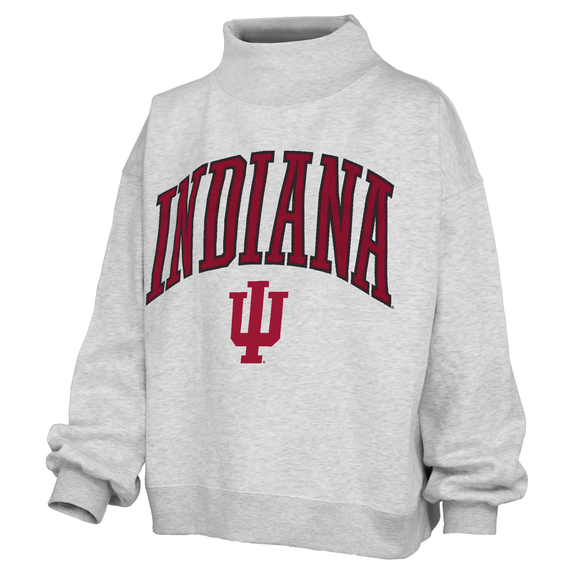 Women's Pressbox Gray Indiana Hoosiers Nelson Texture Lingo Mock Neck Fleece Sweatshirt