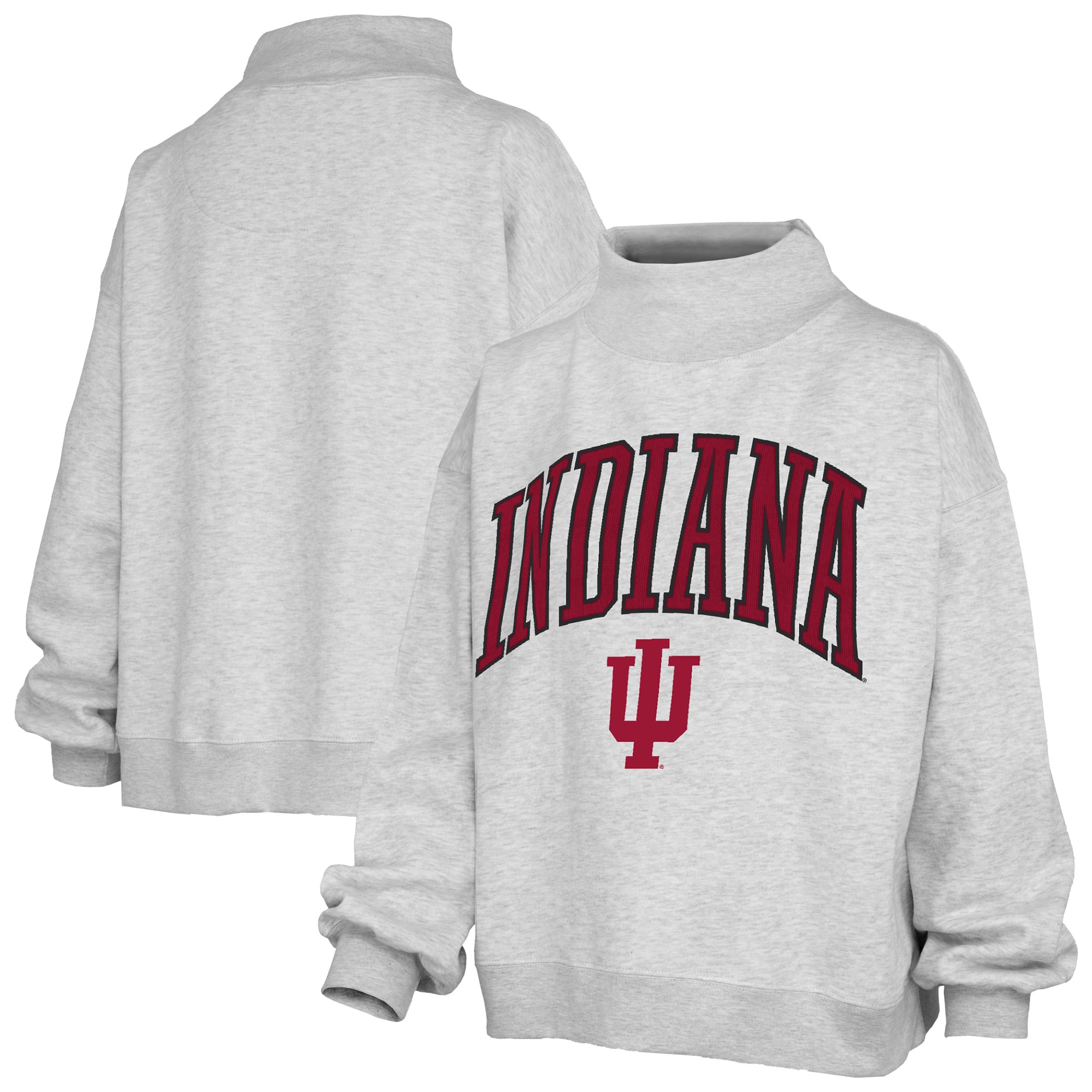 Women's Pressbox Gray Indiana Hoosiers Nelson Texture Lingo Mock Neck Fleece Sweatshirt