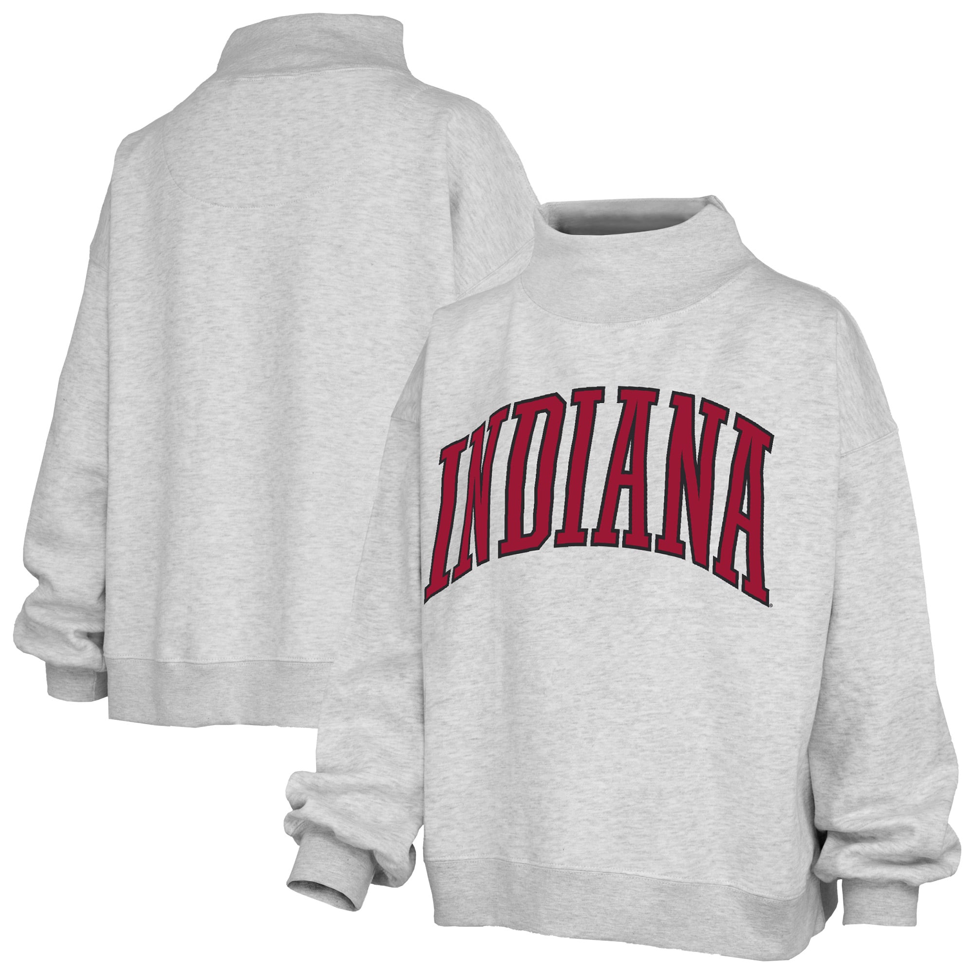 Women's Pressbox Heather Gray Indiana Hoosiers Oversized Nelson Mock Neck Sweatshirt