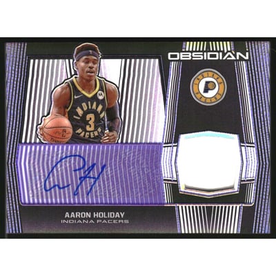 2019-20 Panini Obsidian Jersey Autographs Electric Etch Purple #15 Aaron Holiday