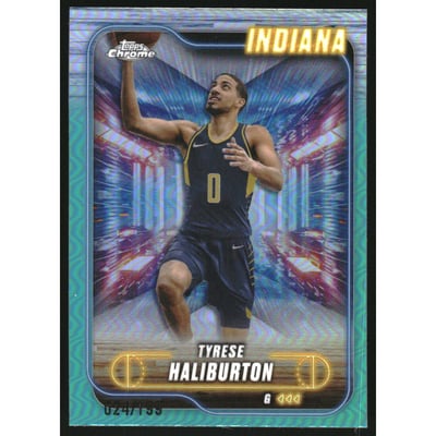 2024-25 Topps Chrome Aqua Refractors #100 Tyrese Haliburton