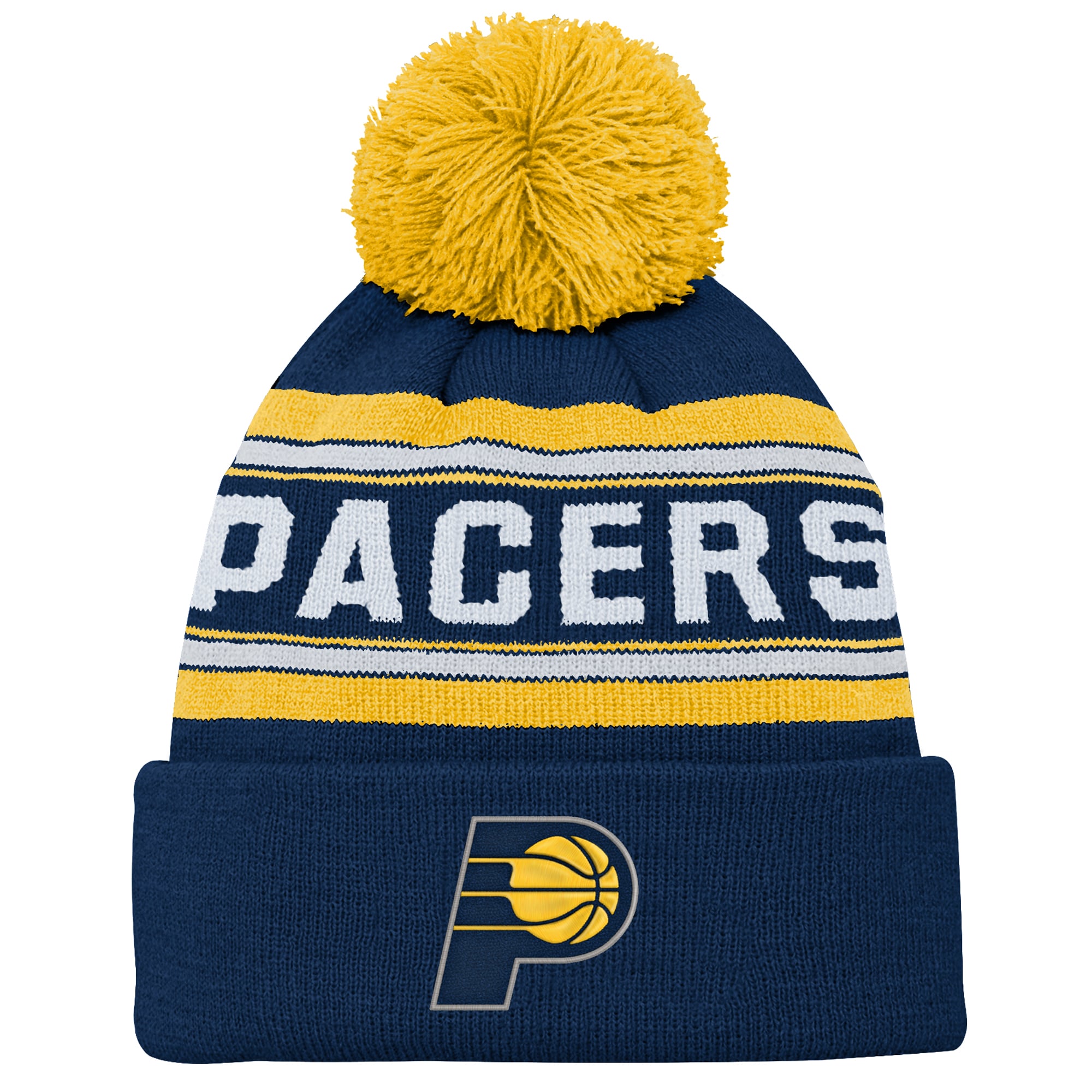 Bonnet en maille jacquard à revers avec pompon Outerstuff Navy Indiana Pacers