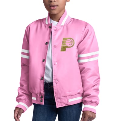  Indiana Pacers Starter Girls Youth Fashion Script Full-Snap Varsity Jacket - Pink