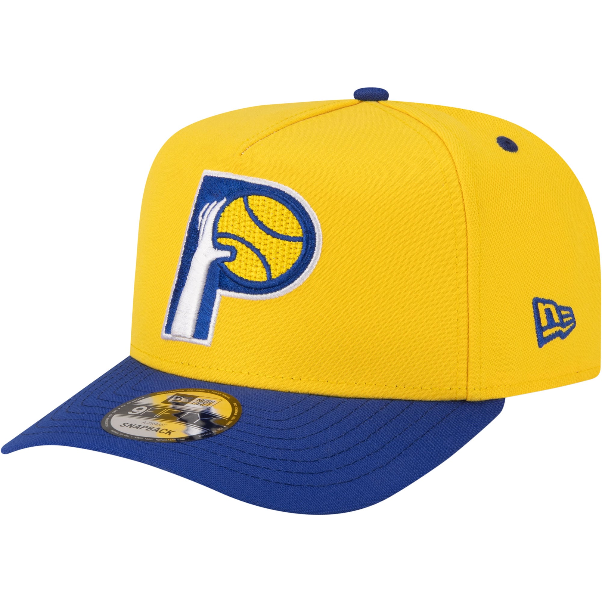 Men's Indiana Pacers New Era Gold/Royal 80s Throwback A-Frame 9FIFTY Snapback Hat