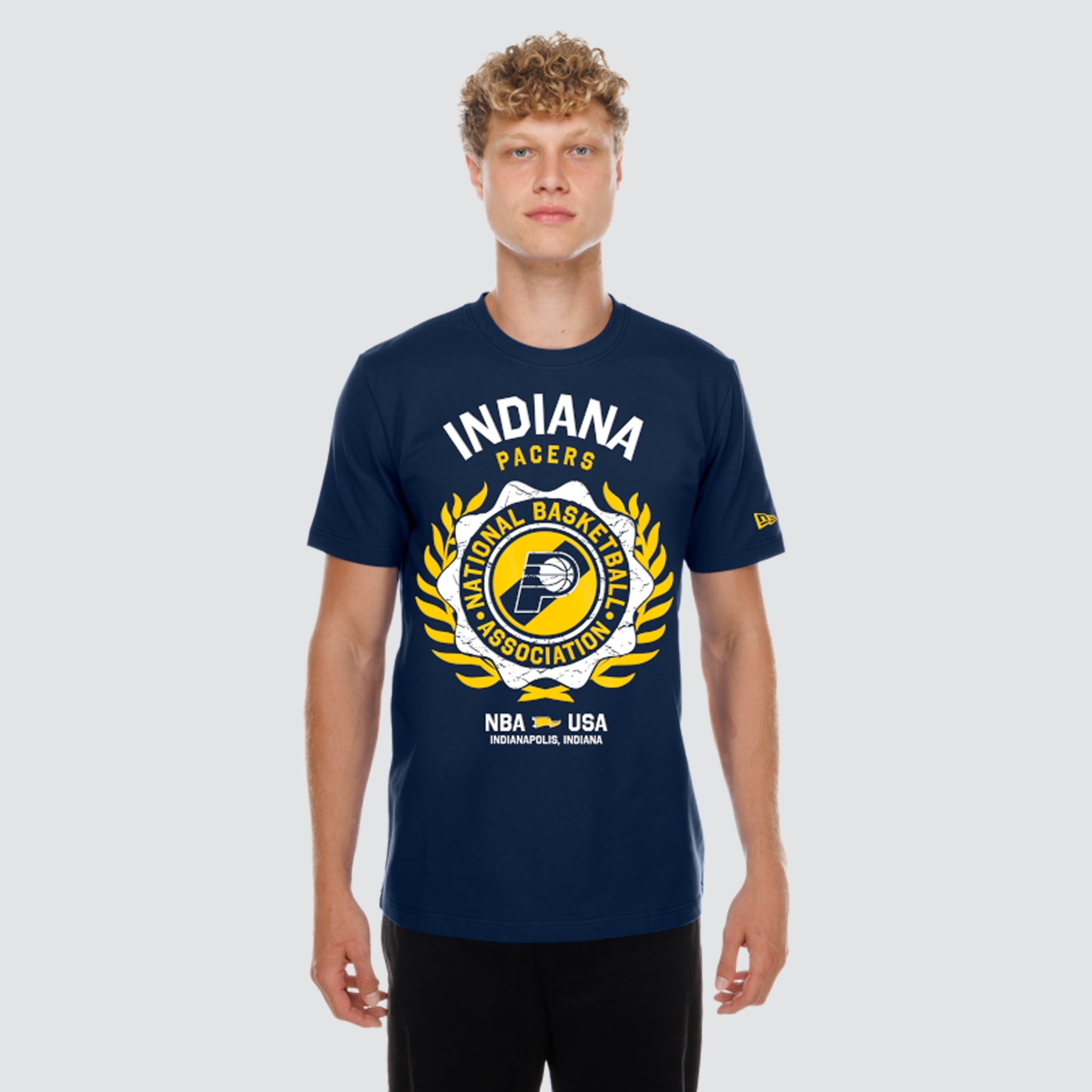 T-shirt floqué New Era bleu marine Indiana Pacers Laurel Crest pour homme