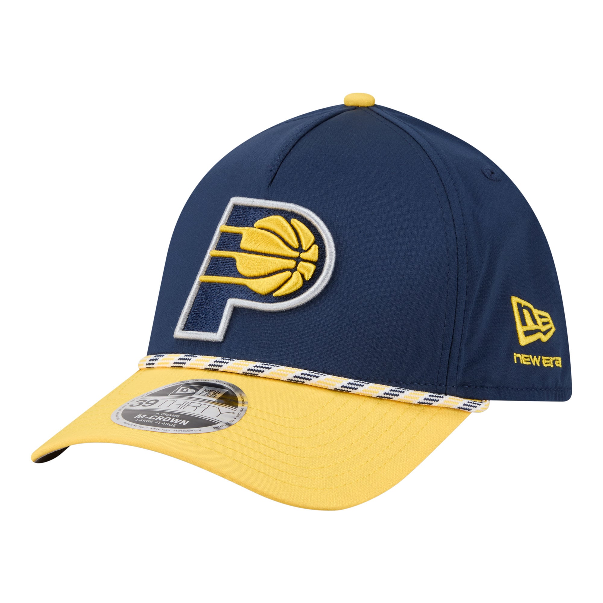 Men's Indiana Pacers New Era Navy/Gold Rope Two-Tone M-Crown A-Frame 39THIRTY Flex Hat