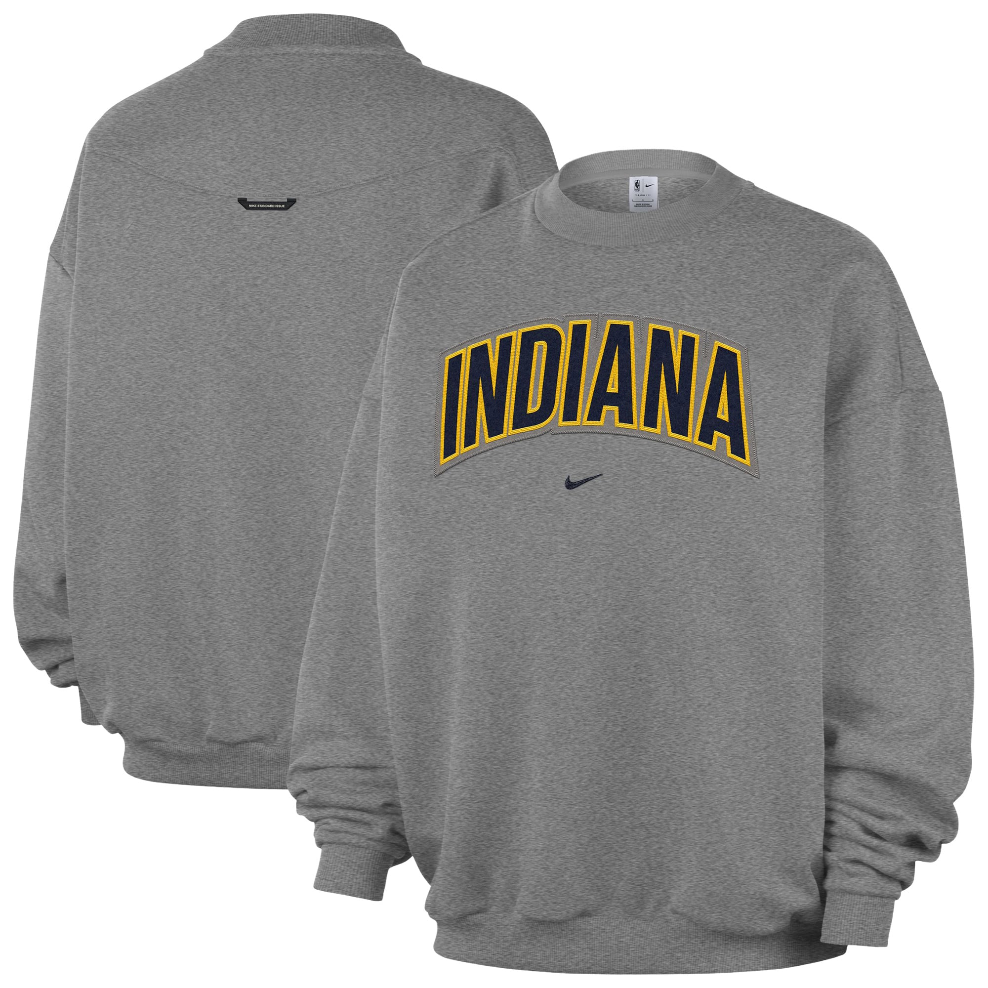 Men's Nike Dark Heather Gray Indiana Pacers Standard Issue Wordmark Fleece Crewneck Sweatshirt