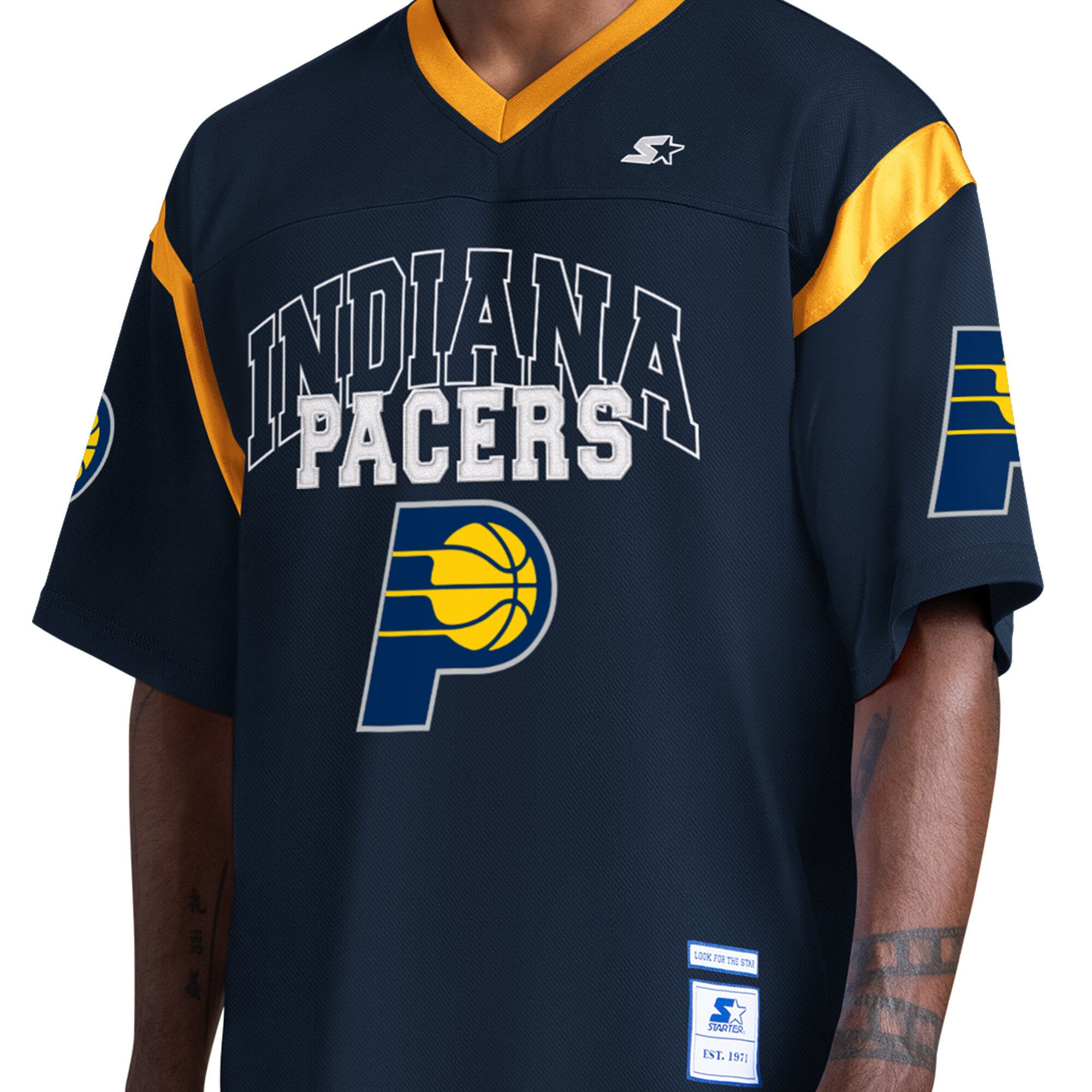 T-shirt à col en V bleu marine Starter pour homme, Indiana Pacers, jour de match