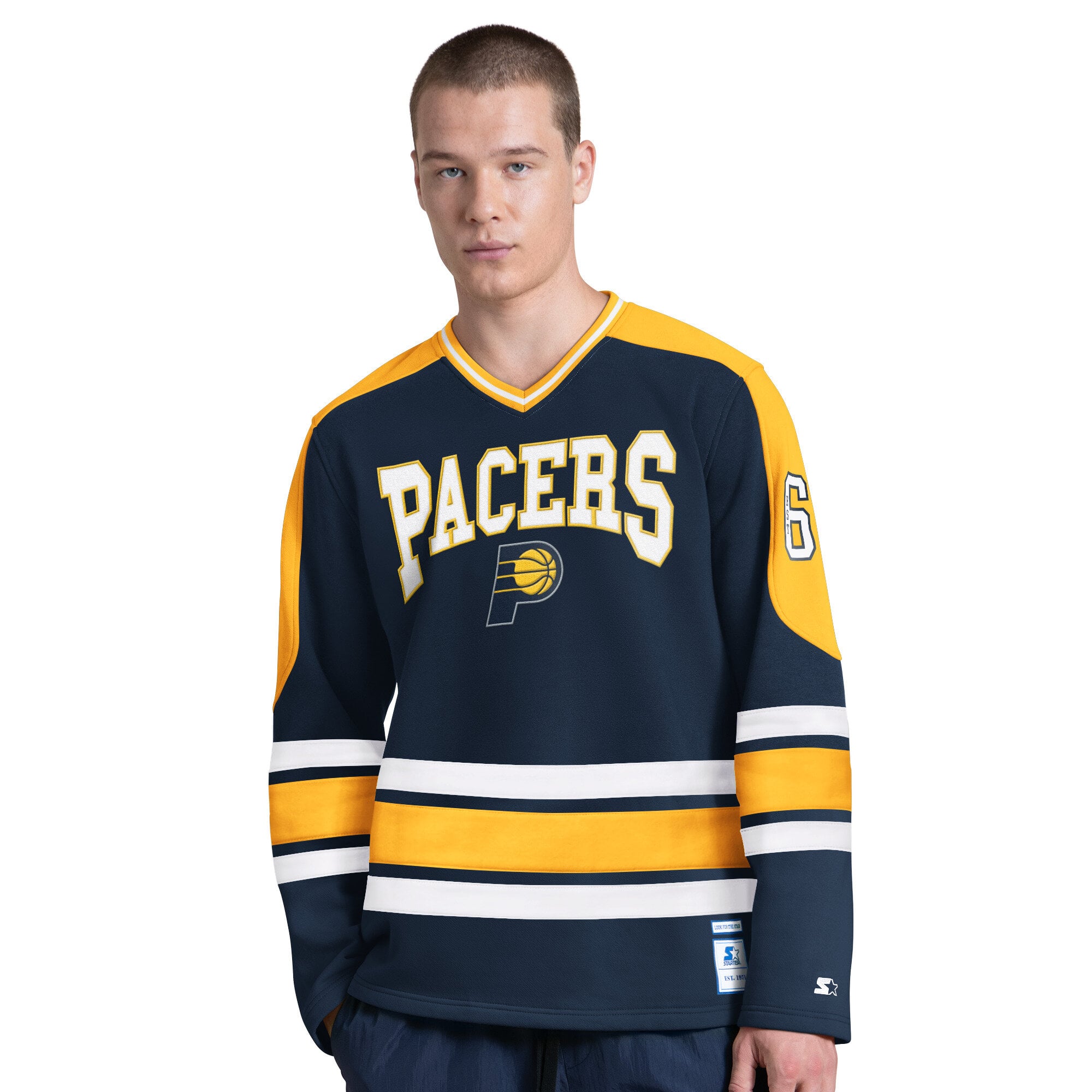 T-shirt à manches longues et col en V Starter Navy Indiana Pacers pour homme