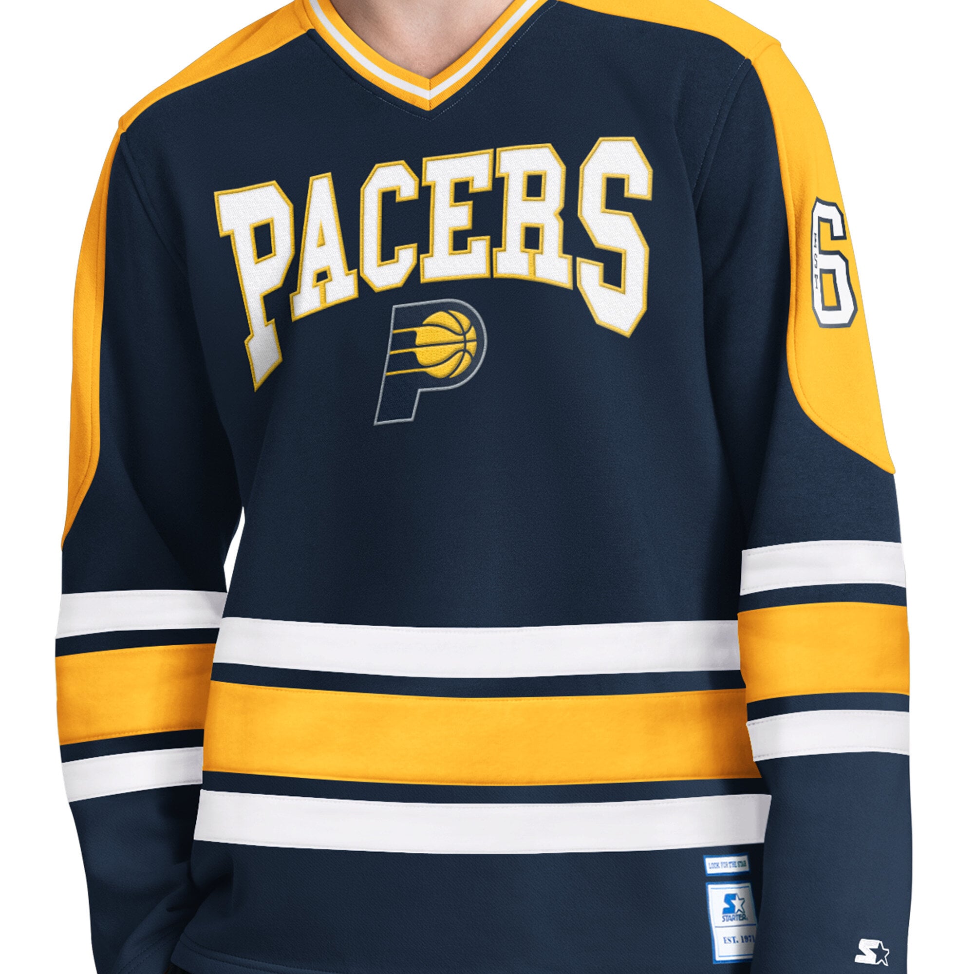 T-shirt à manches longues et col en V Starter Navy Indiana Pacers pour homme