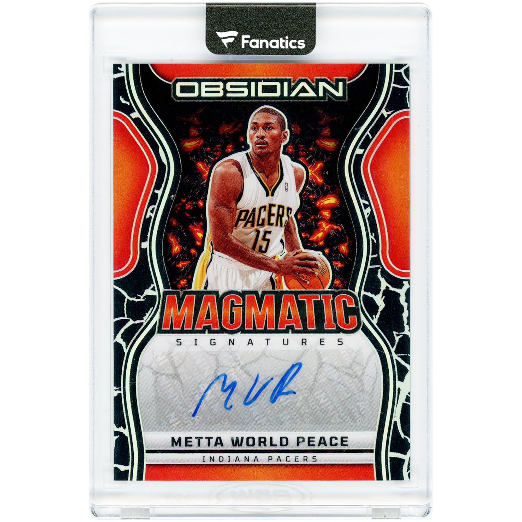 Carte Metta World Peace Indiana Pacers autographiée 2024-25 Panini Obsidian Magmatic #MS-MWP #71/149
