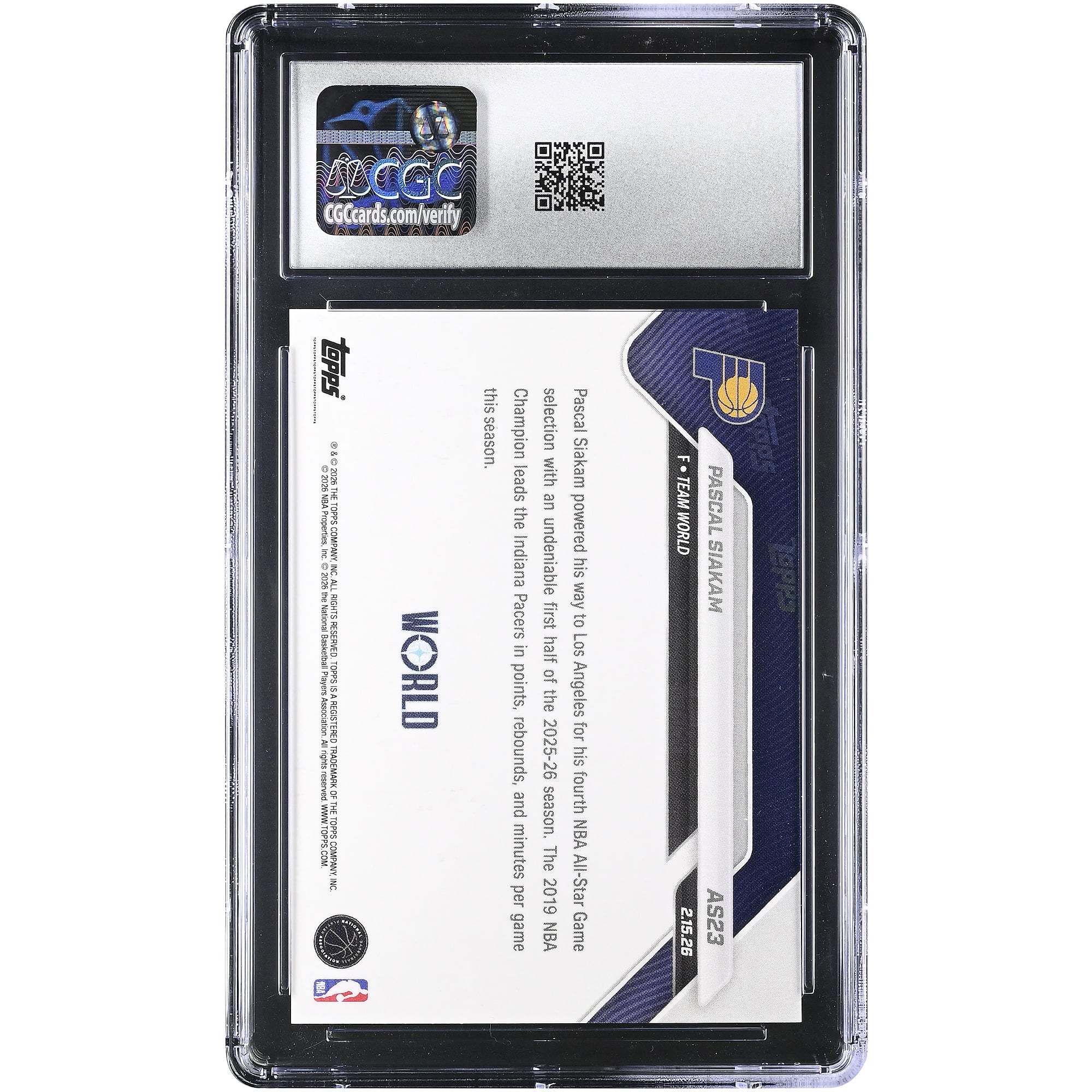 Pascal Siakam Indiana Pacers 2025-26 Topps Now All-Star Game #AS23 CGC Authenticated Card
