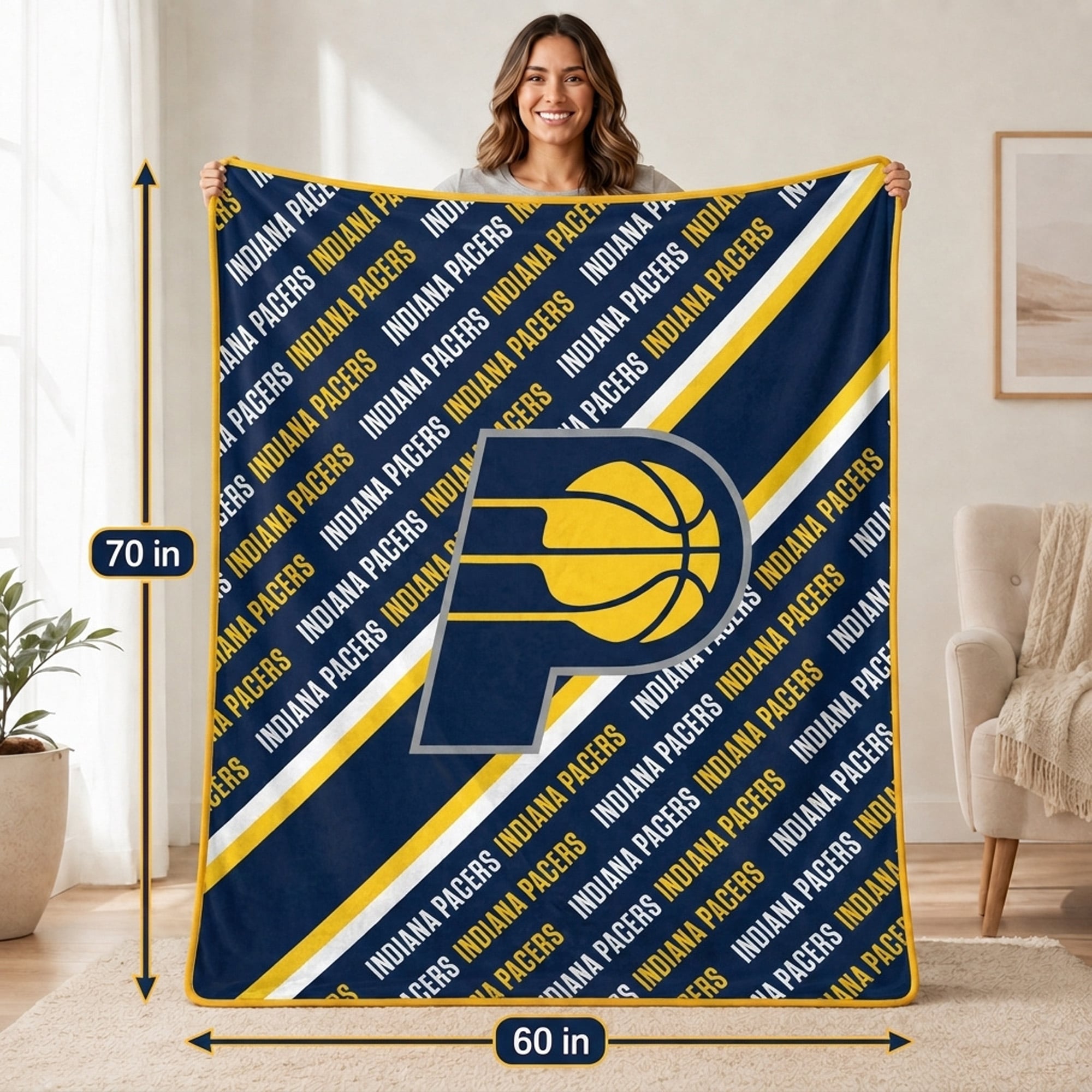 Pegasus Indiana Pacers 60" x 70" Diagonal Lined Wordmark Ultra Soft Blanket