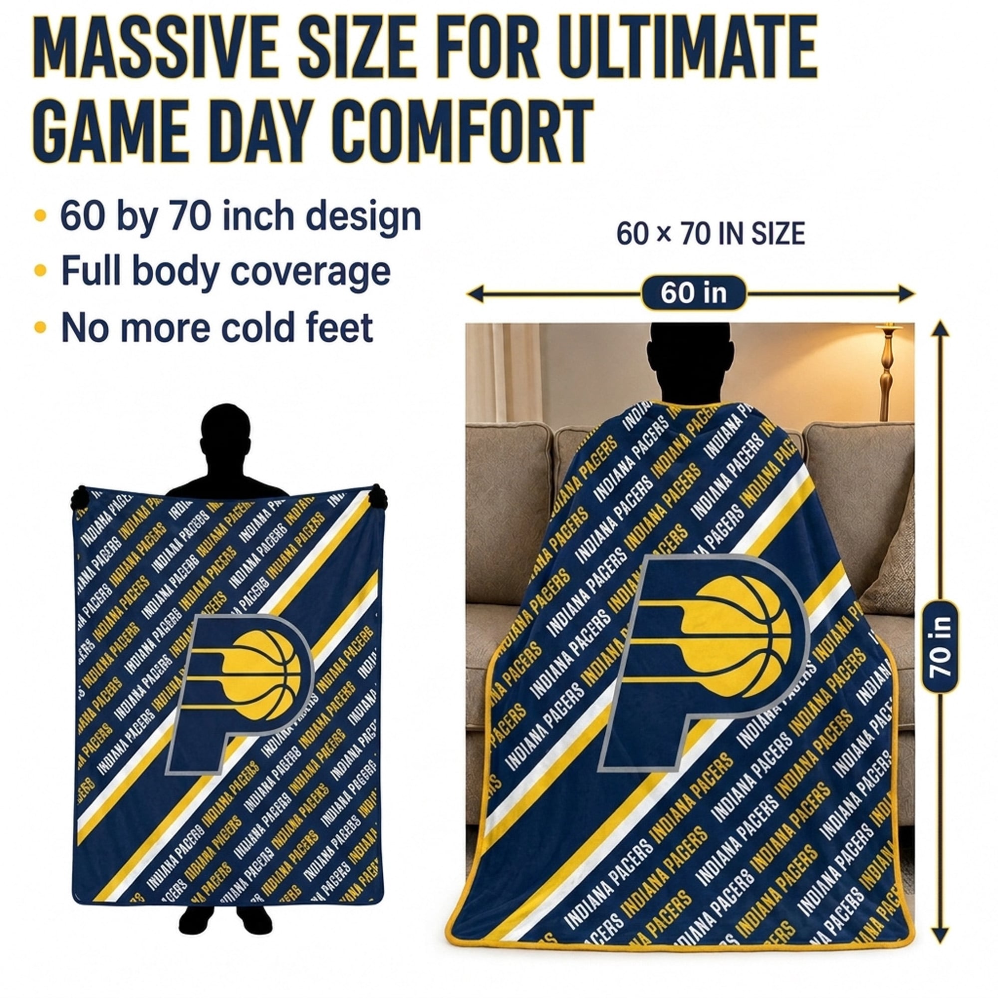 Pegasus Indiana Pacers 60" x 70" Diagonal Lined Wordmark Ultra Soft Blanket