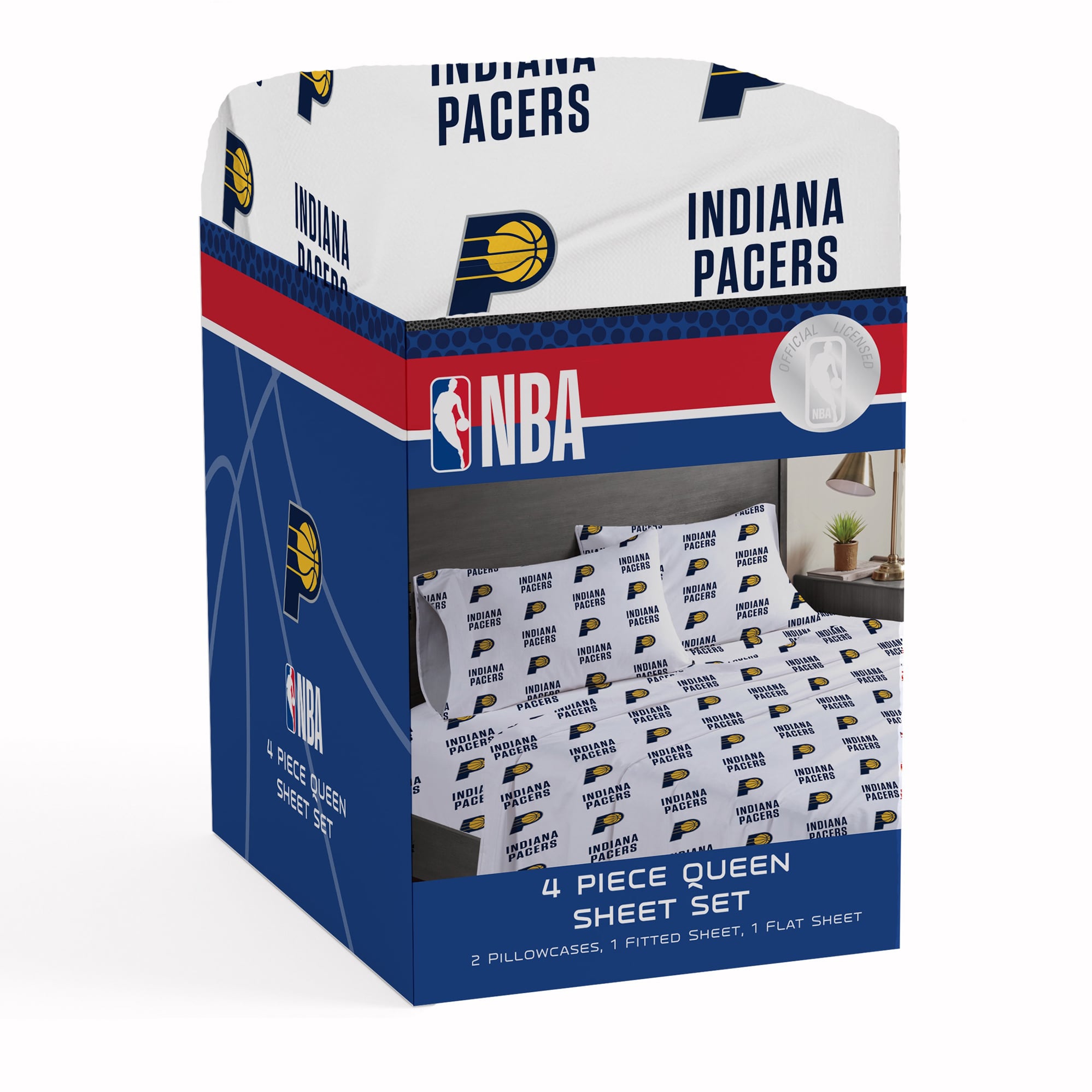 Ensemble de draps quatre pièces Pegasus Indiana Pacers pour lit queen