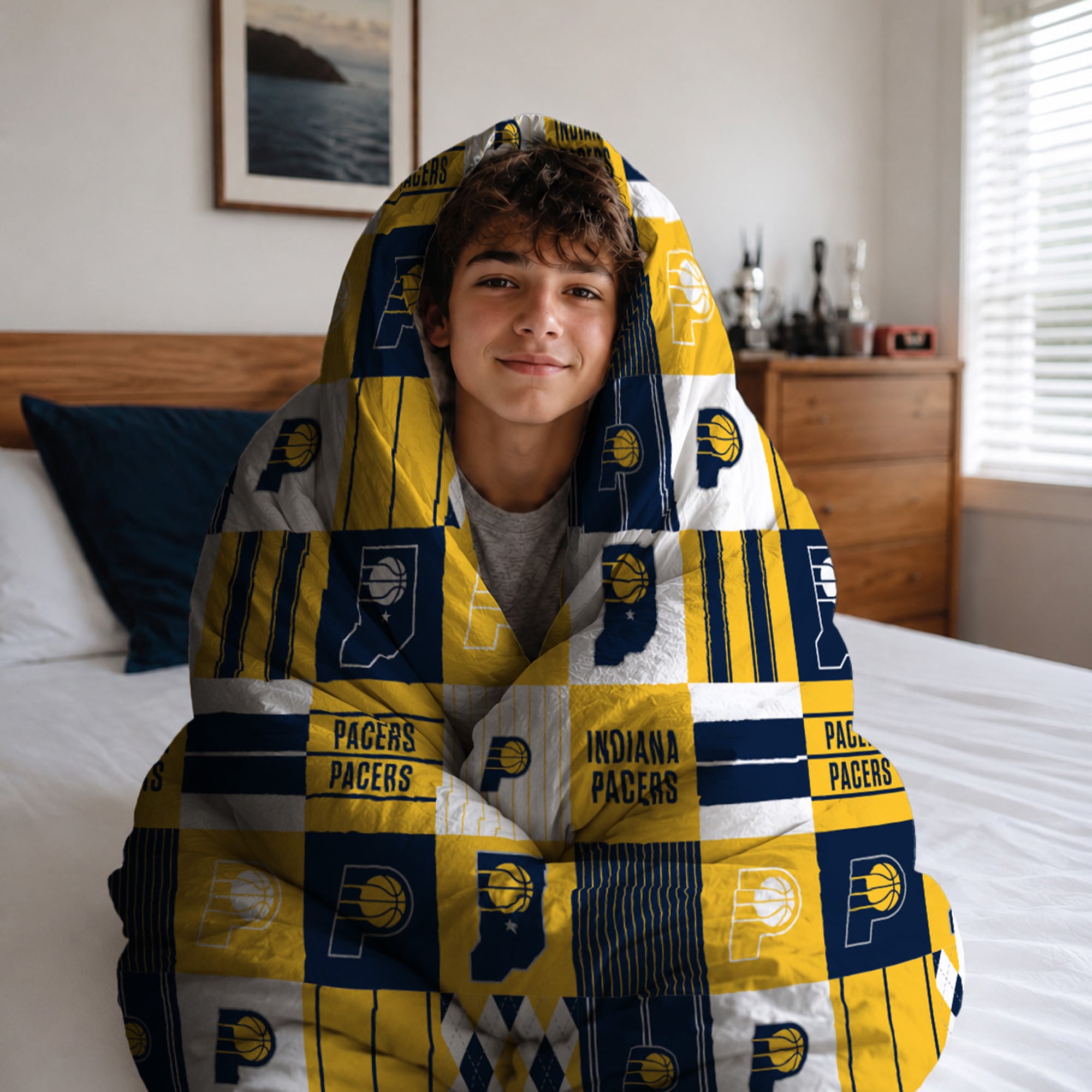 Ensemble de literie deux pièces Pegasus Indiana Pacers Patchwork Plaid pour lit simple/simple XL