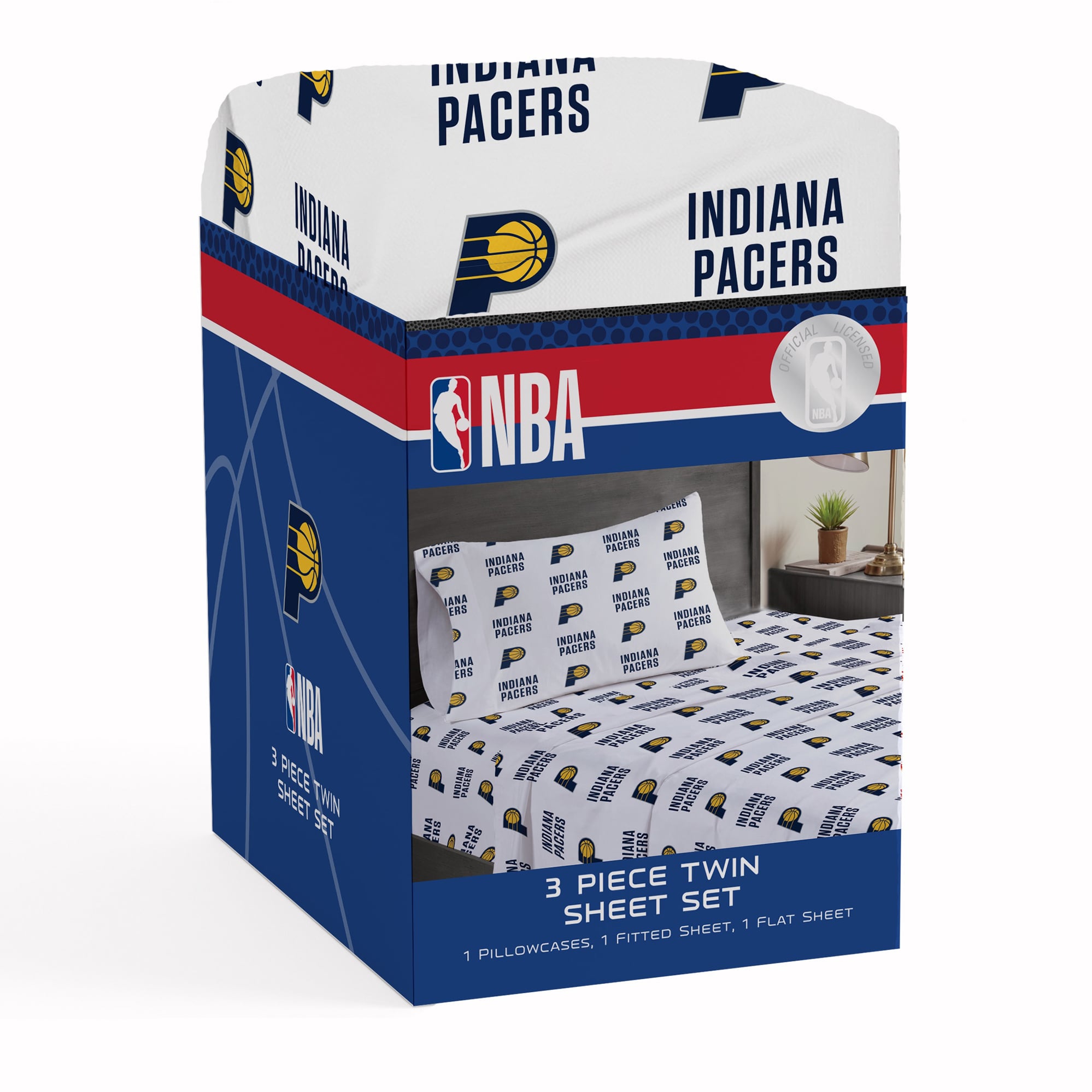 Ensemble de draps trois pièces Pegasus Indiana Pacers pour lit simple