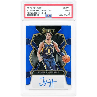 Tyrese Haliburton Indiana Pacers Autographed 2022-23 Panini Select Blue Prizm #S-TYH #20/49 PSA Authenticated 9 Card