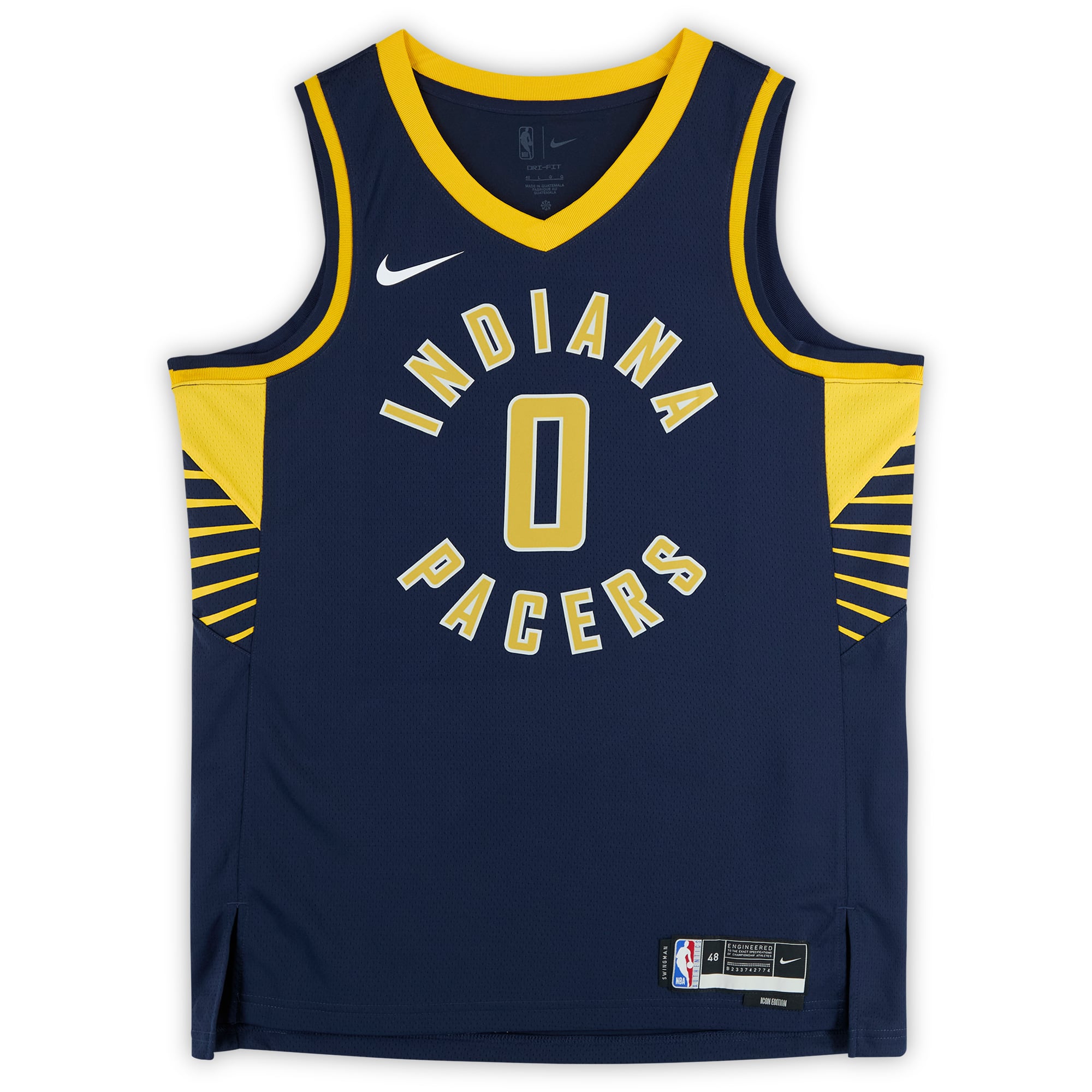 Maillot Nike Icon Swingman bleu marine dédicacé par Tyrese Haliburton des Indiana Pacers avec inscription « What the Hali »