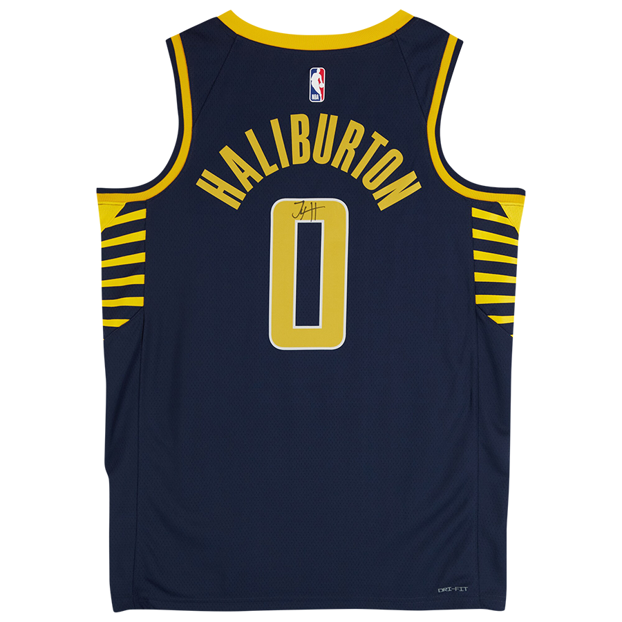 Maillot Nike Icon Swingman bleu marine dédicacé par Tyrese Haliburton des Indiana Pacers