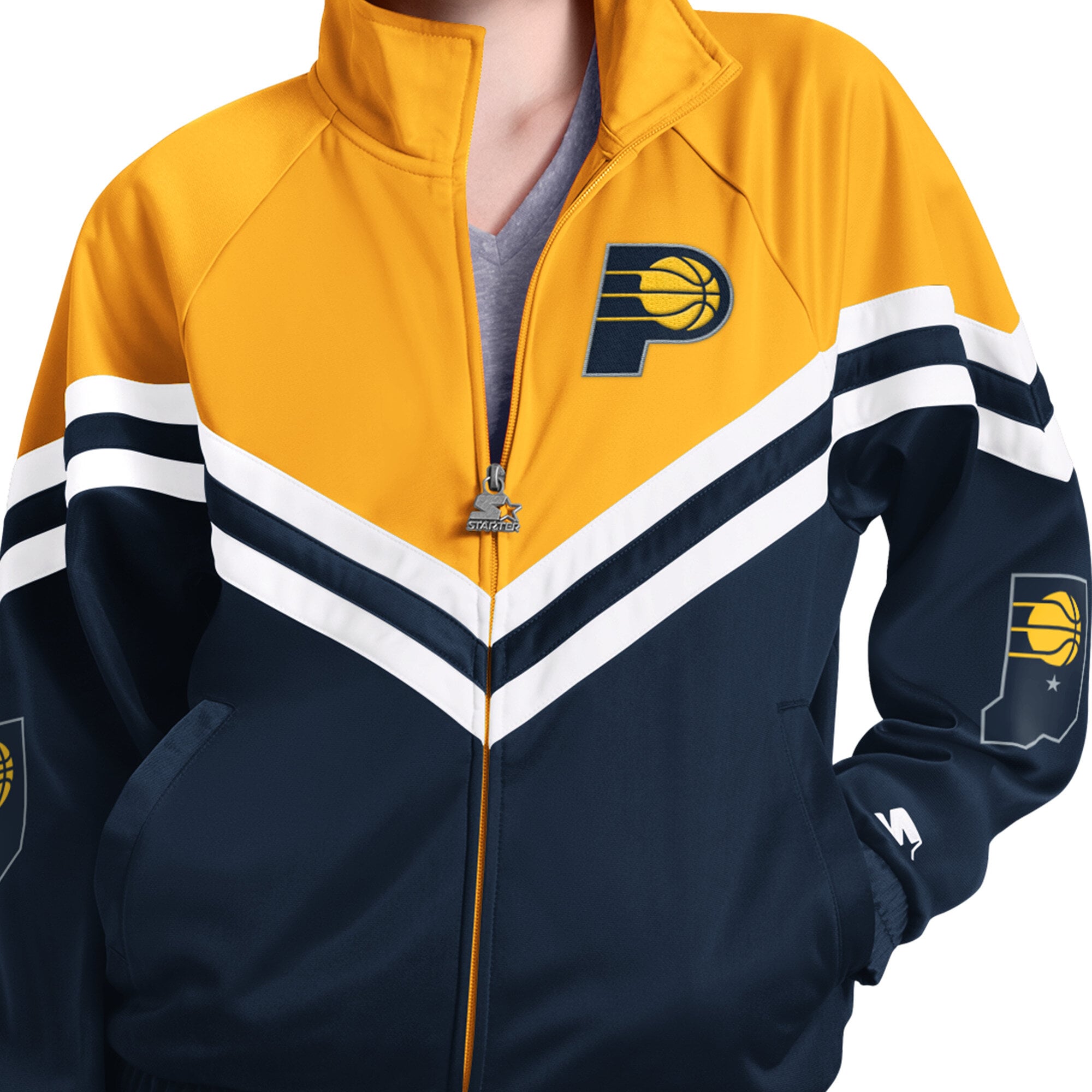 Veste de survêtement zippée Starter pour femme, bleu marine, Indiana Pacers Fan Club