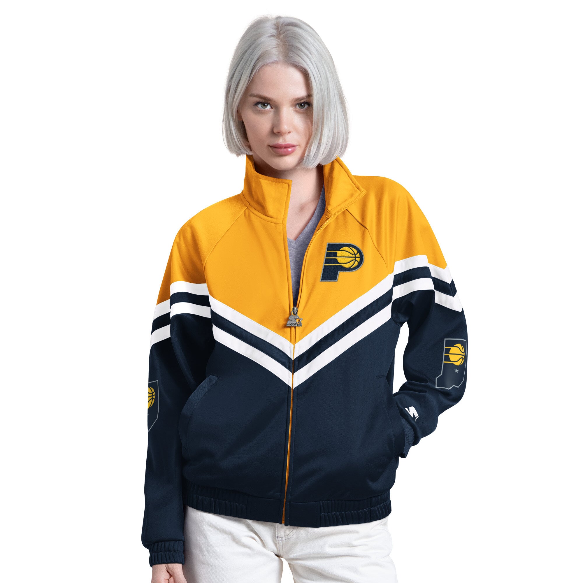 Veste de survêtement zippée Starter pour femme, bleu marine, Indiana Pacers Fan Club