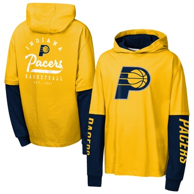 Indiana Pacers Outerstuff Youth Double Nickel Oversized Faux 2fer Pullover Hoodie - Yellow
