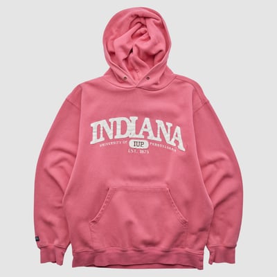 Indiana University of Pennsylvania Crimson Hawks Jansport 2000s Hooded Pullover Sweatshirt - Pink - M by Fanatics Real Vintage