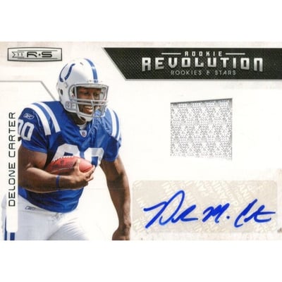 2011 Rookies and Stars Rookie Revolution Materials Autographs #26 Delone Carter/50