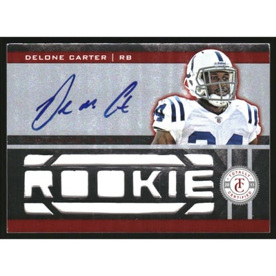 2011 Totally Certified Freshman Fabric Signatures Red #212 Delone Carter JSY AU/300